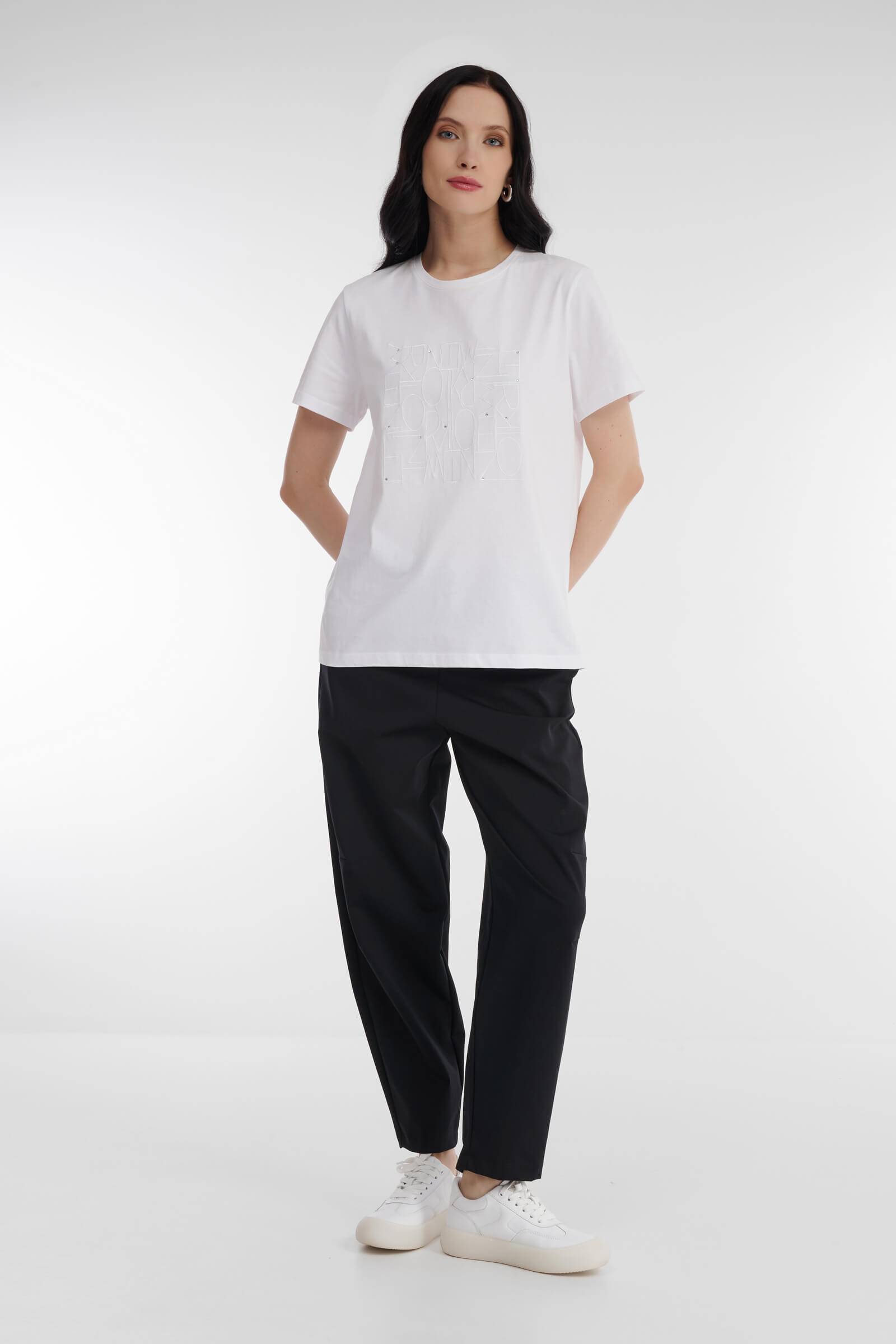 Хлопковая футболка с узором и стразами Бренд Diana Gallesi