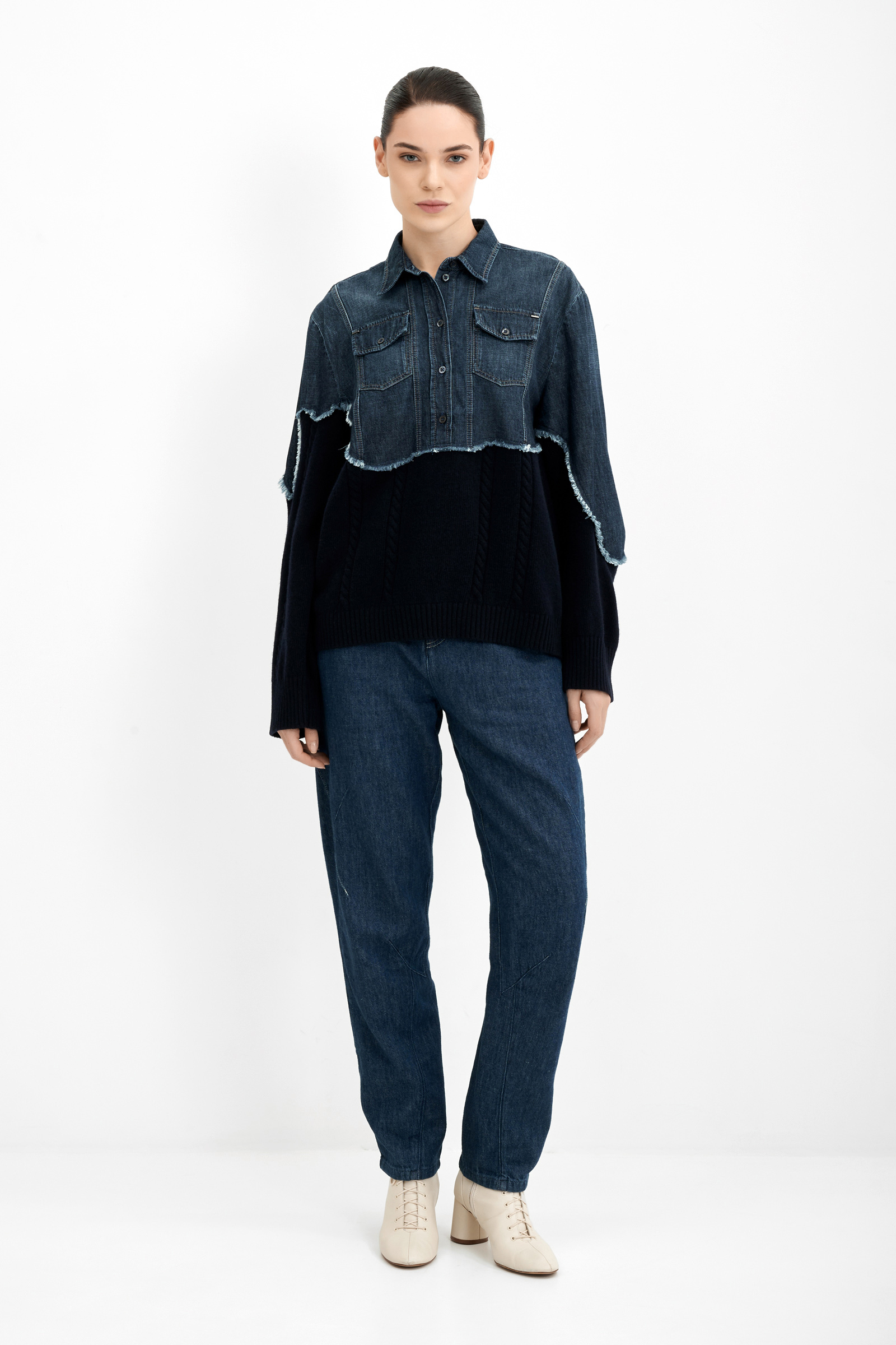 Джемпер с комбинированным денимом Бренд High