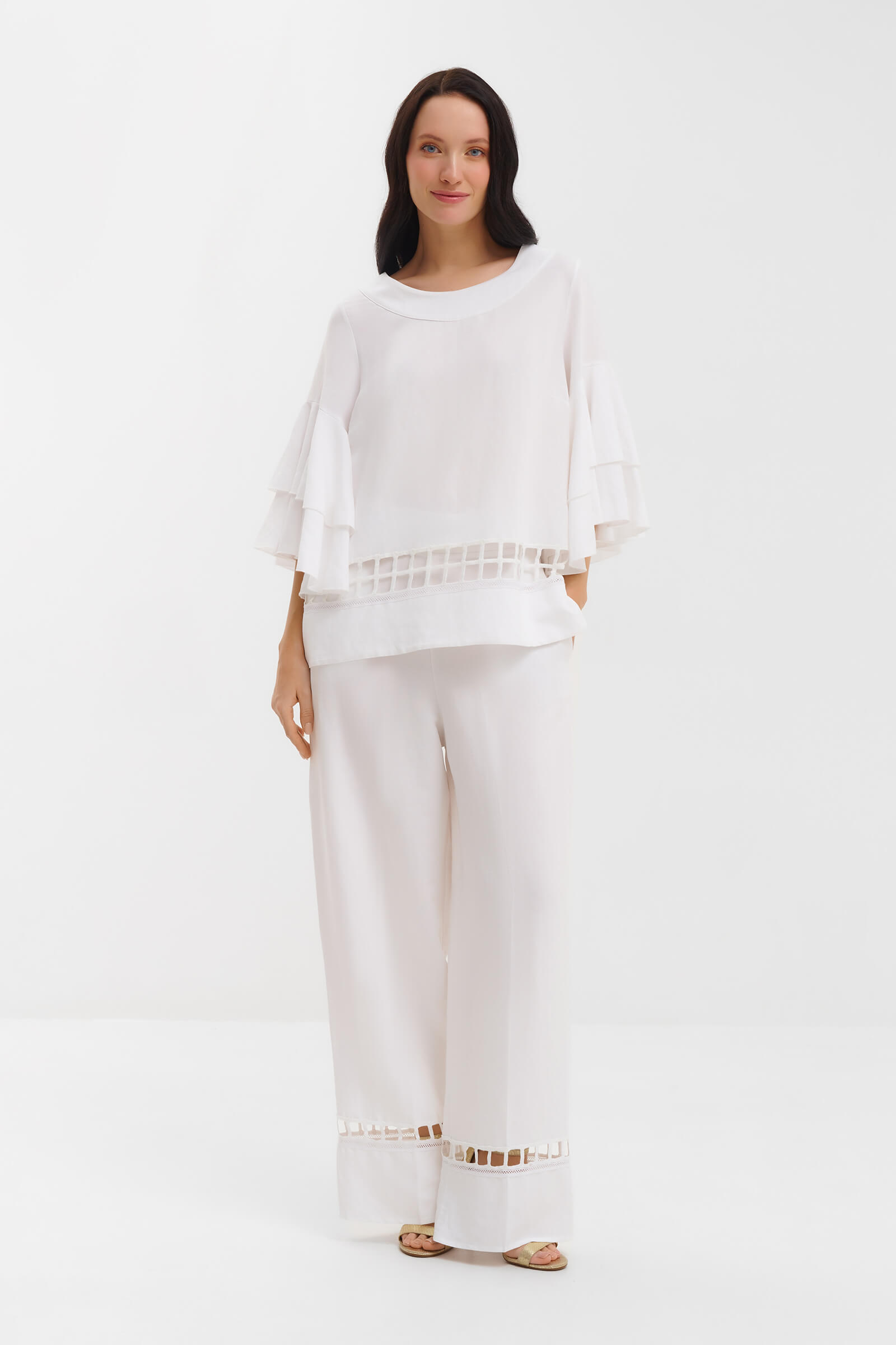 Брюки с перфорацией из льна Бренд Milva Mi