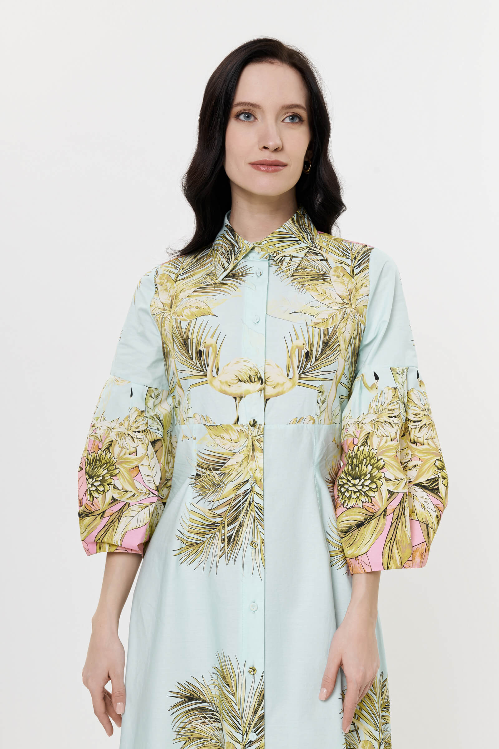 Хлопковое платье-рубашка с завышенной талией Бренд Milva Mi