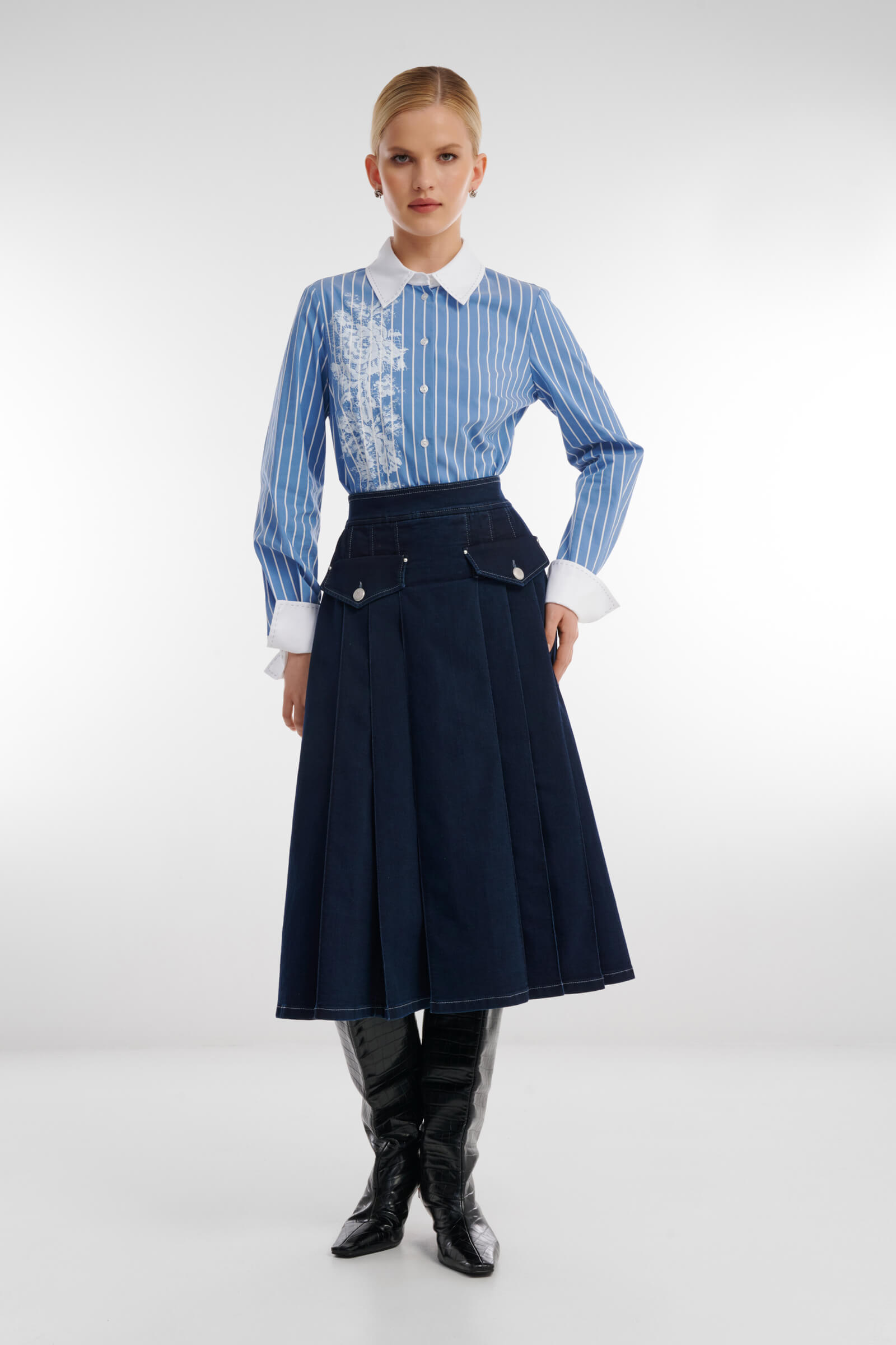 Рубашка в полоску с кружевом Бренд Caterina Leman