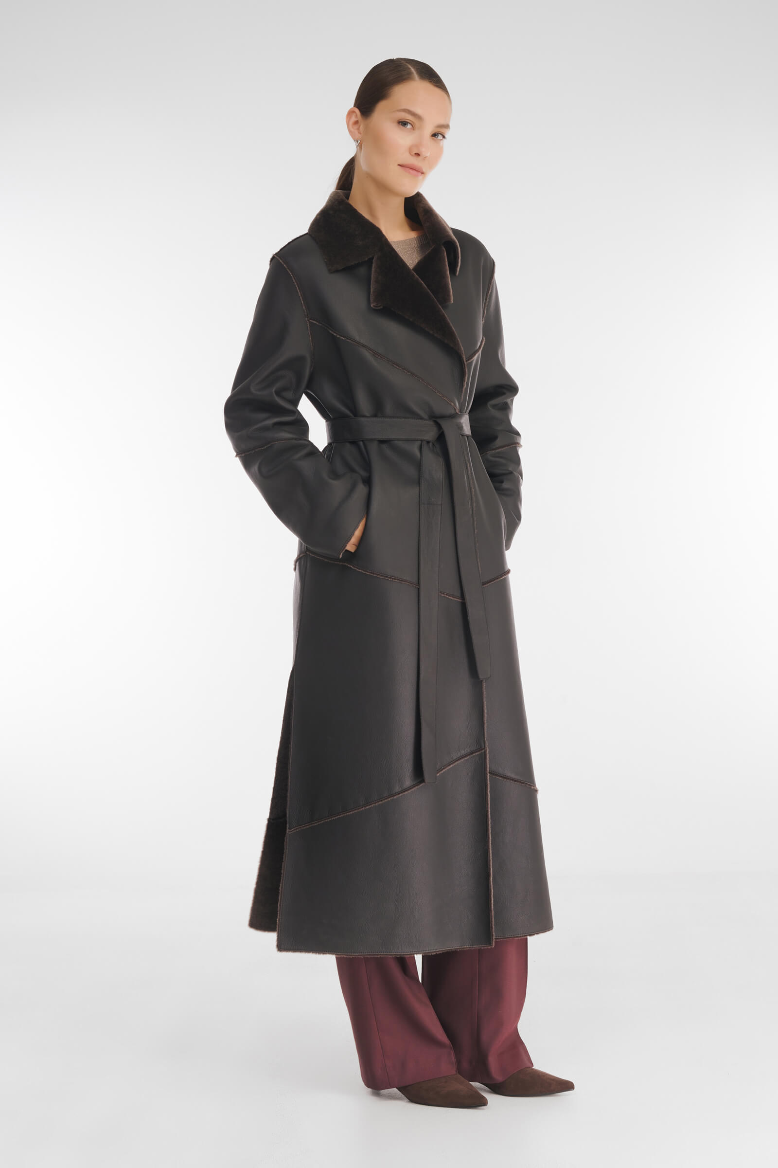 Длинная дубленка с английским воротником Бренд Caterina Leman