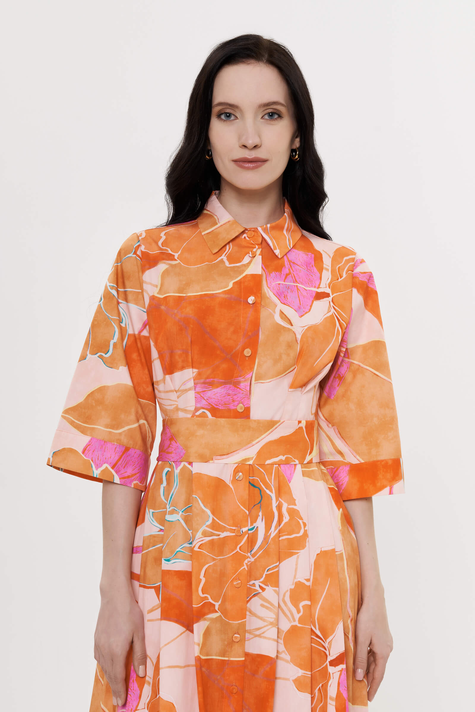 Хлопковое платье-рубашка с рукавом 3/4 Бренд Milva Mi