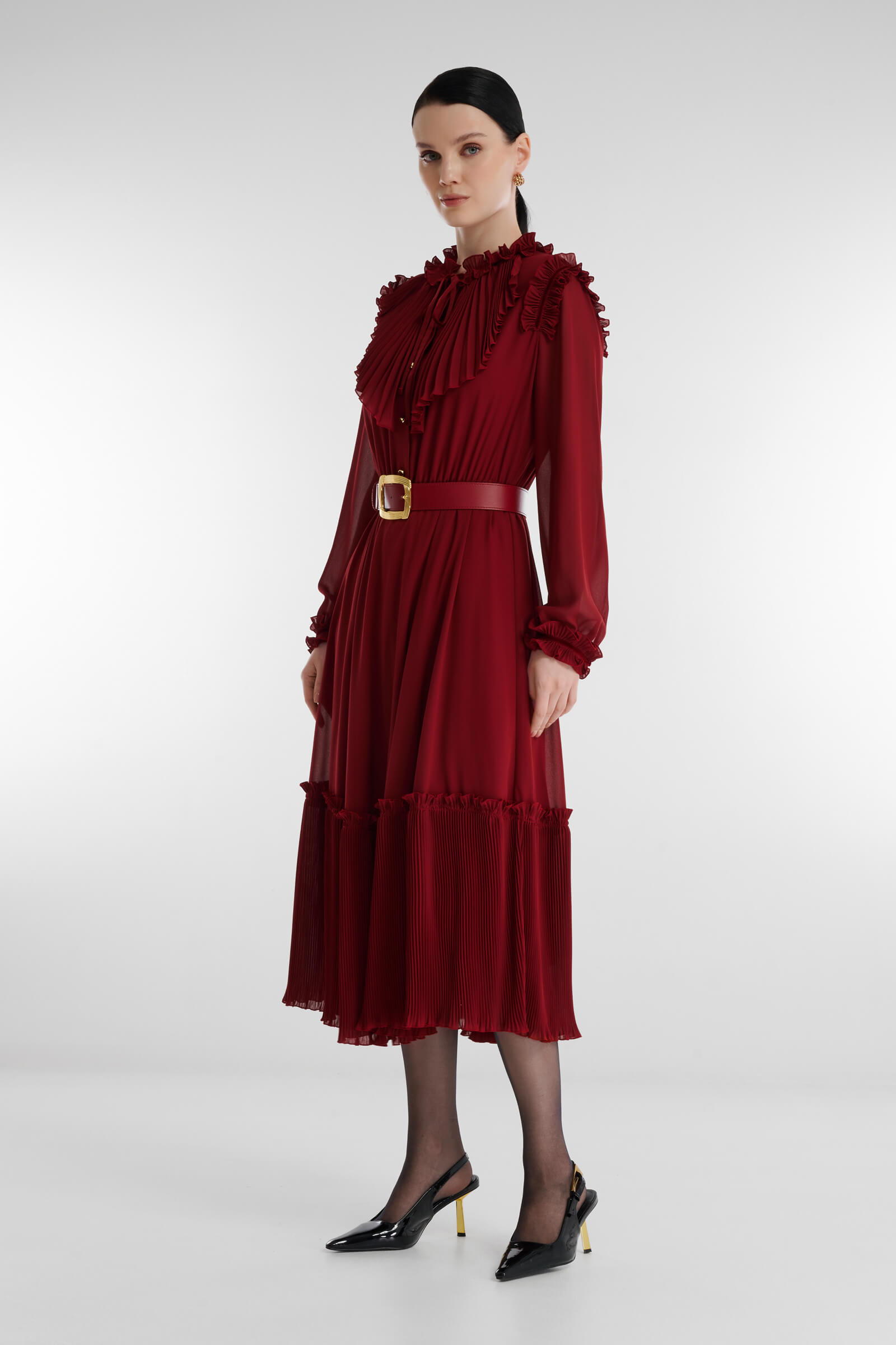 Платье-рубашка с плиссированным жабо Бренд Caterina Leman