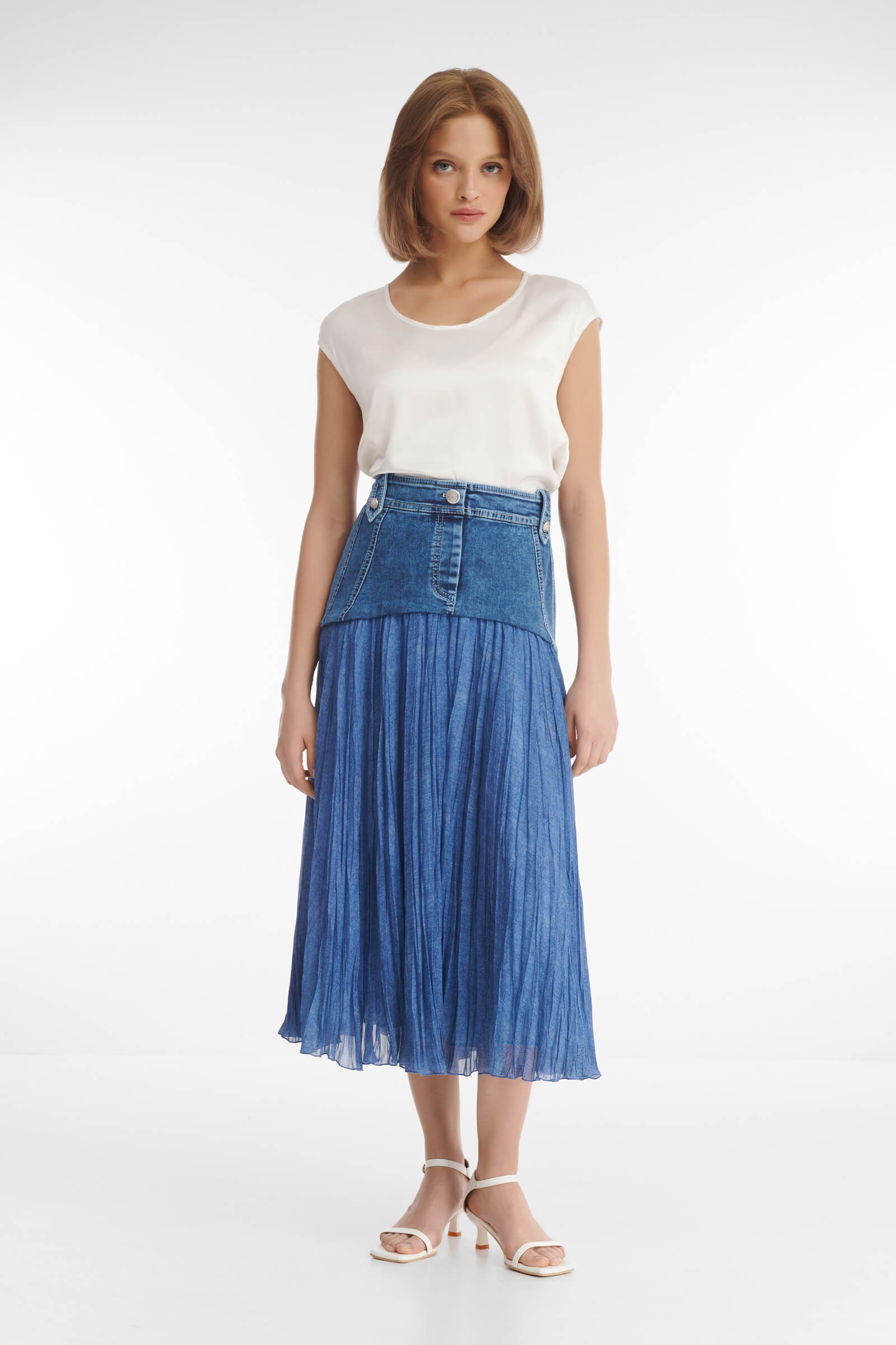 Юбка плиссе с кокеткой из денима Бренд Caterina Leman