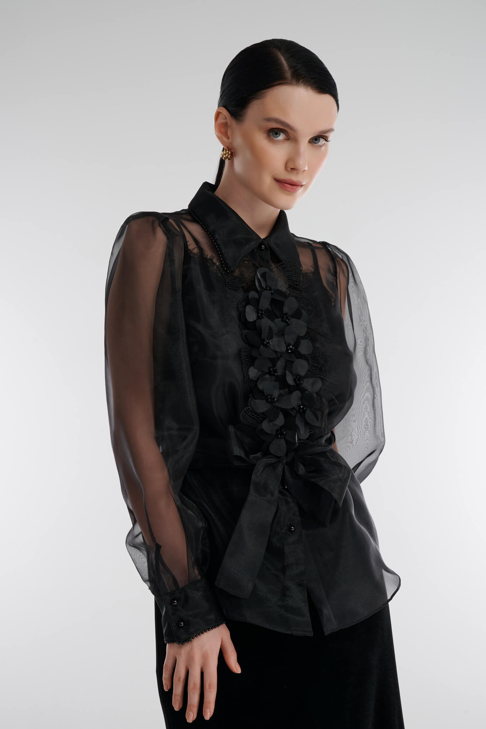 Прозрачная рубашка с объемным декором Бренд Caterina Leman