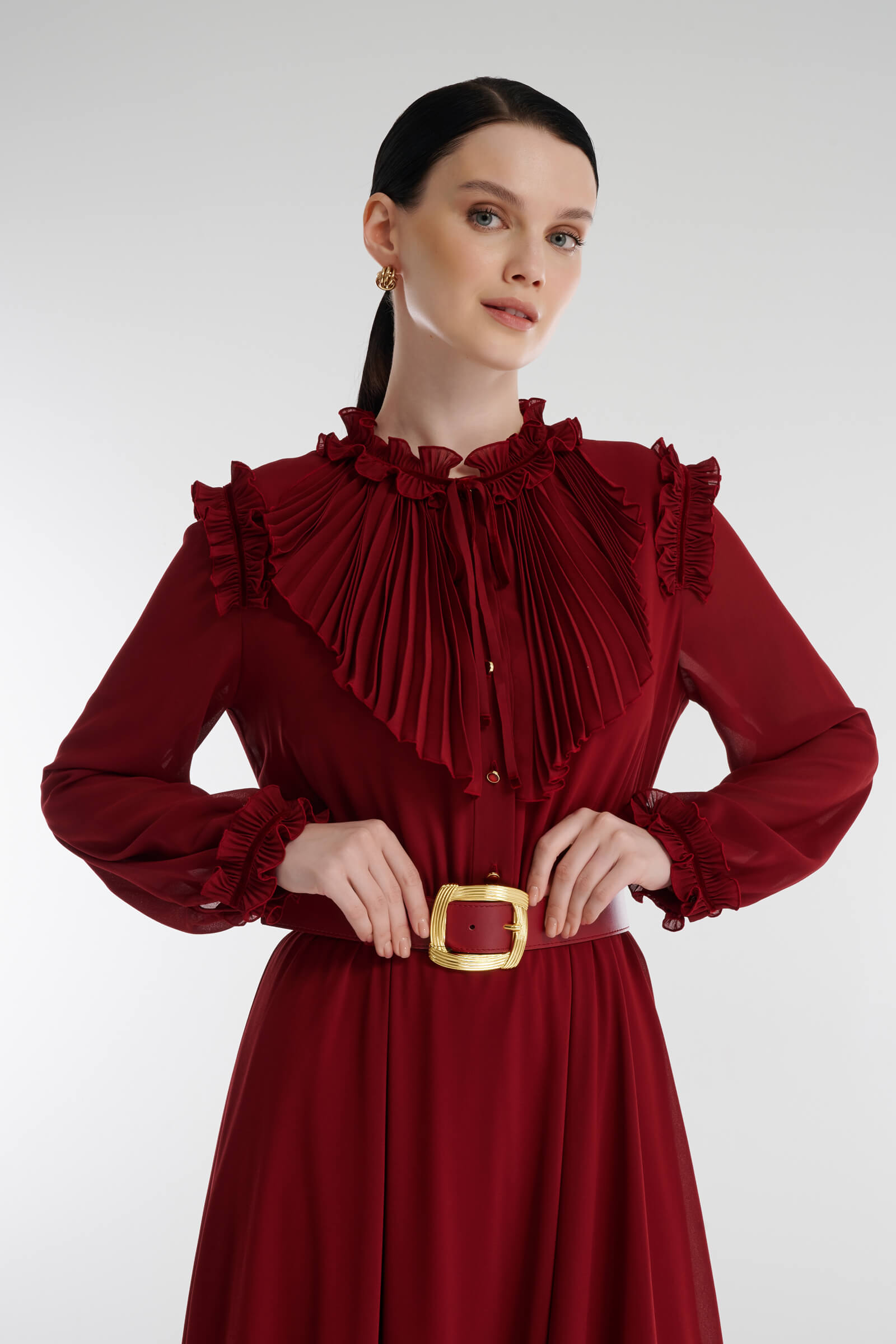 Платье-рубашка с плиссированным жабо Бренд Caterina Leman