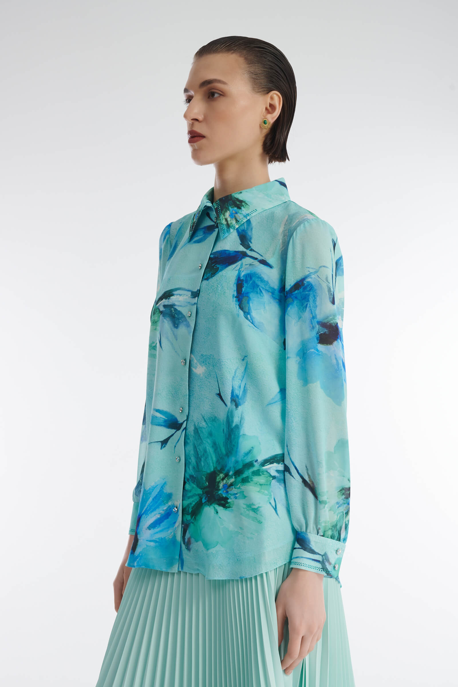 Рубашка с цветочным принтом и стразами Бренд Caterina Leman