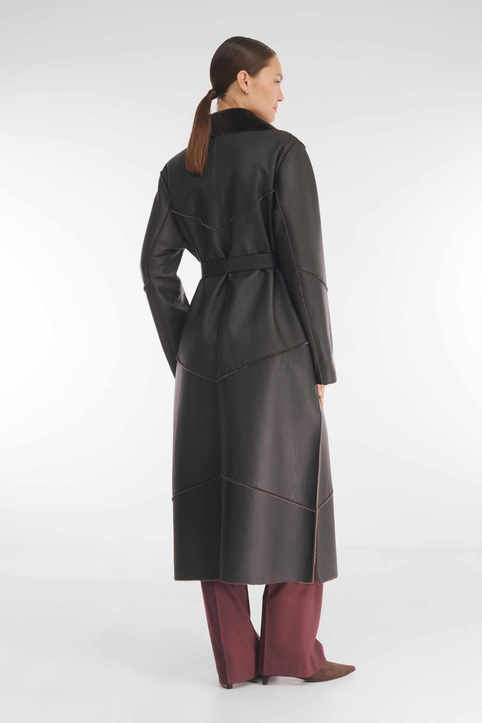 Длинная дубленка с английским воротником Бренд Caterina Leman