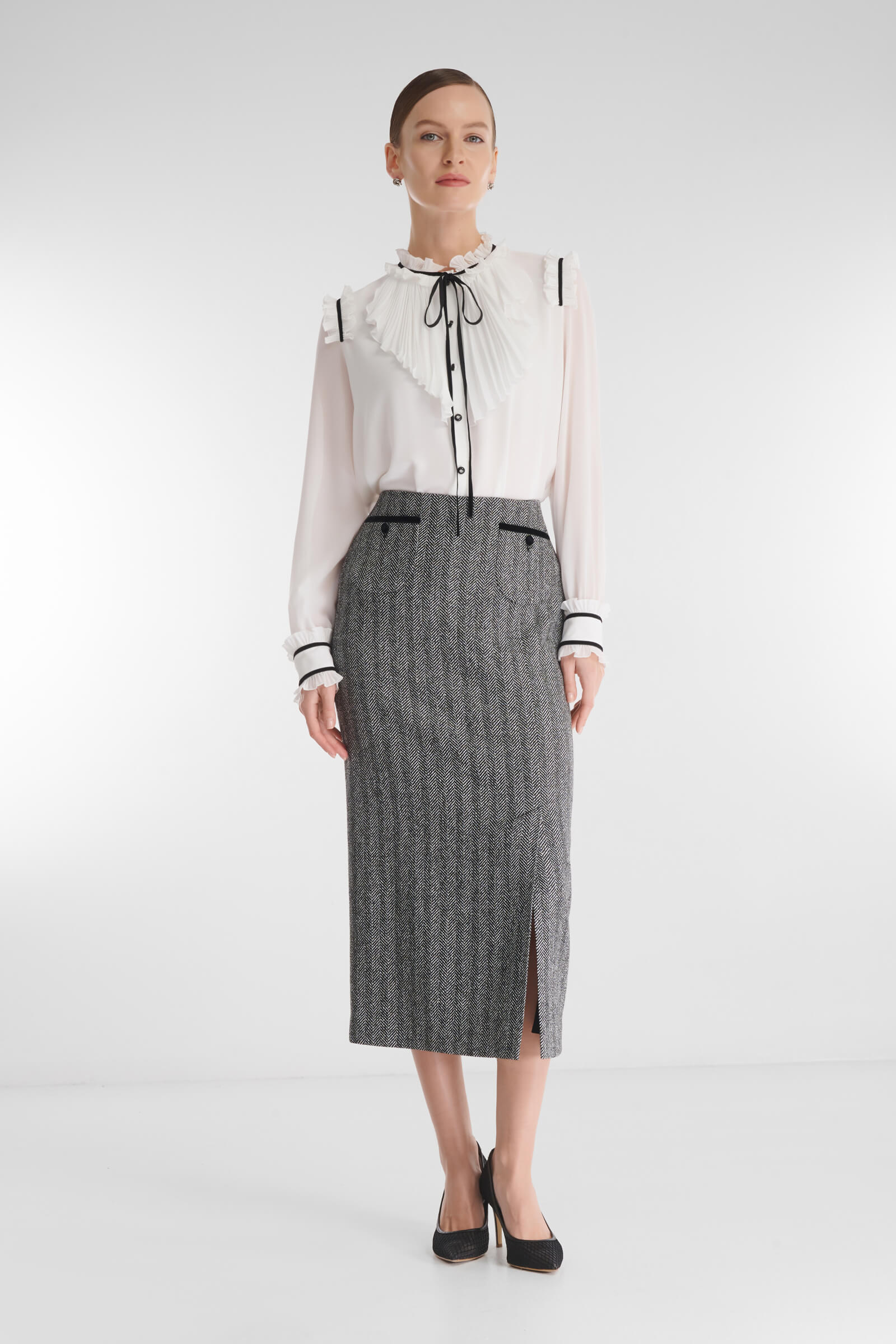 Юбка-карандаш с принтом «елочка» Бренд Caterina Leman