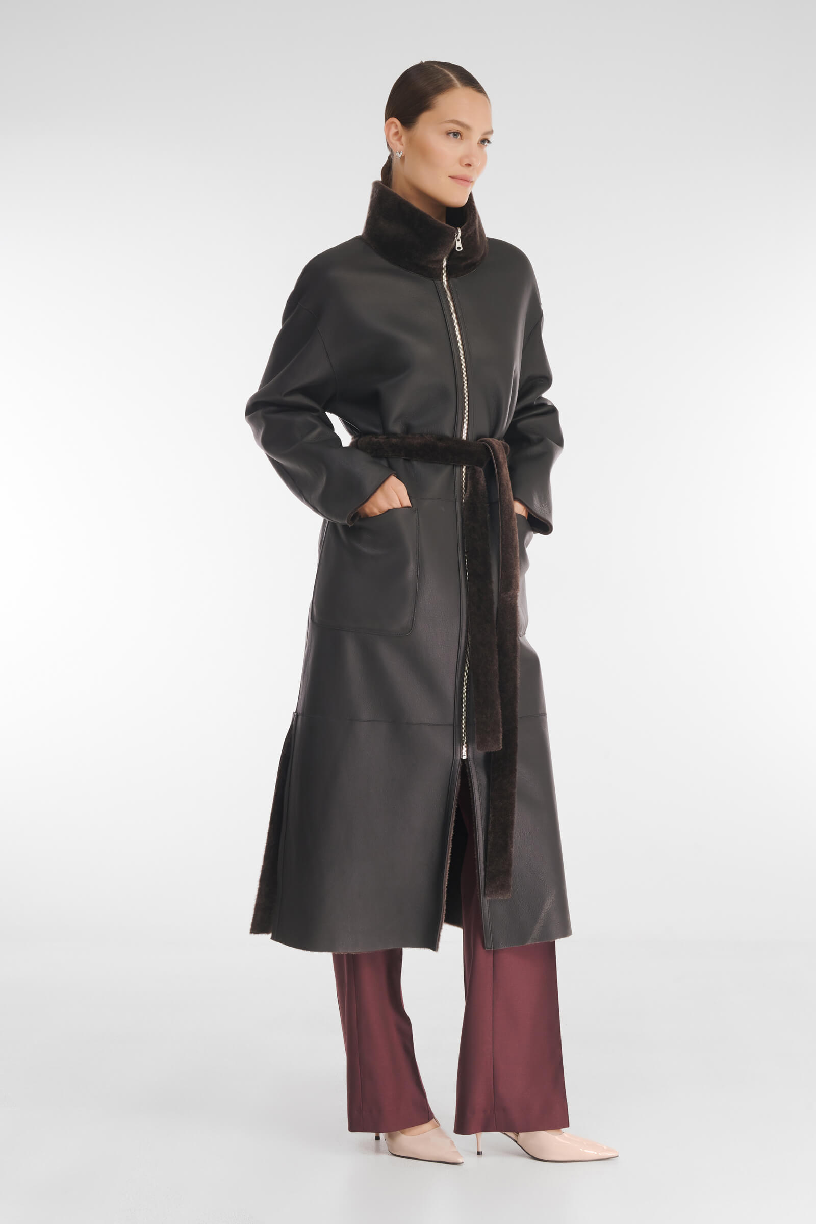 Двусторонняя дубленка с воротником-воронкой Бренд Caterina Leman