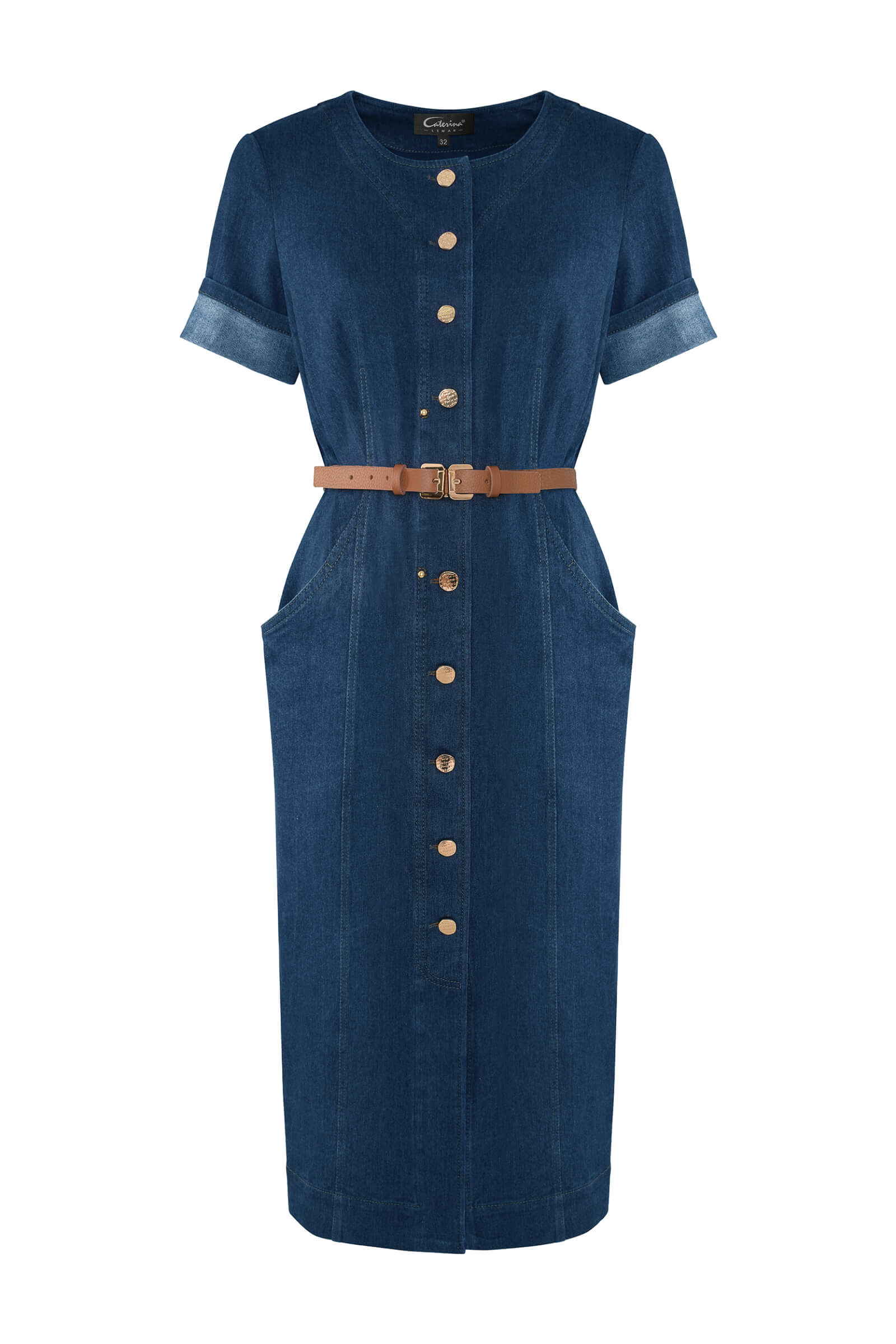 Платье миди из денима с поясом Бренд Caterina Leman