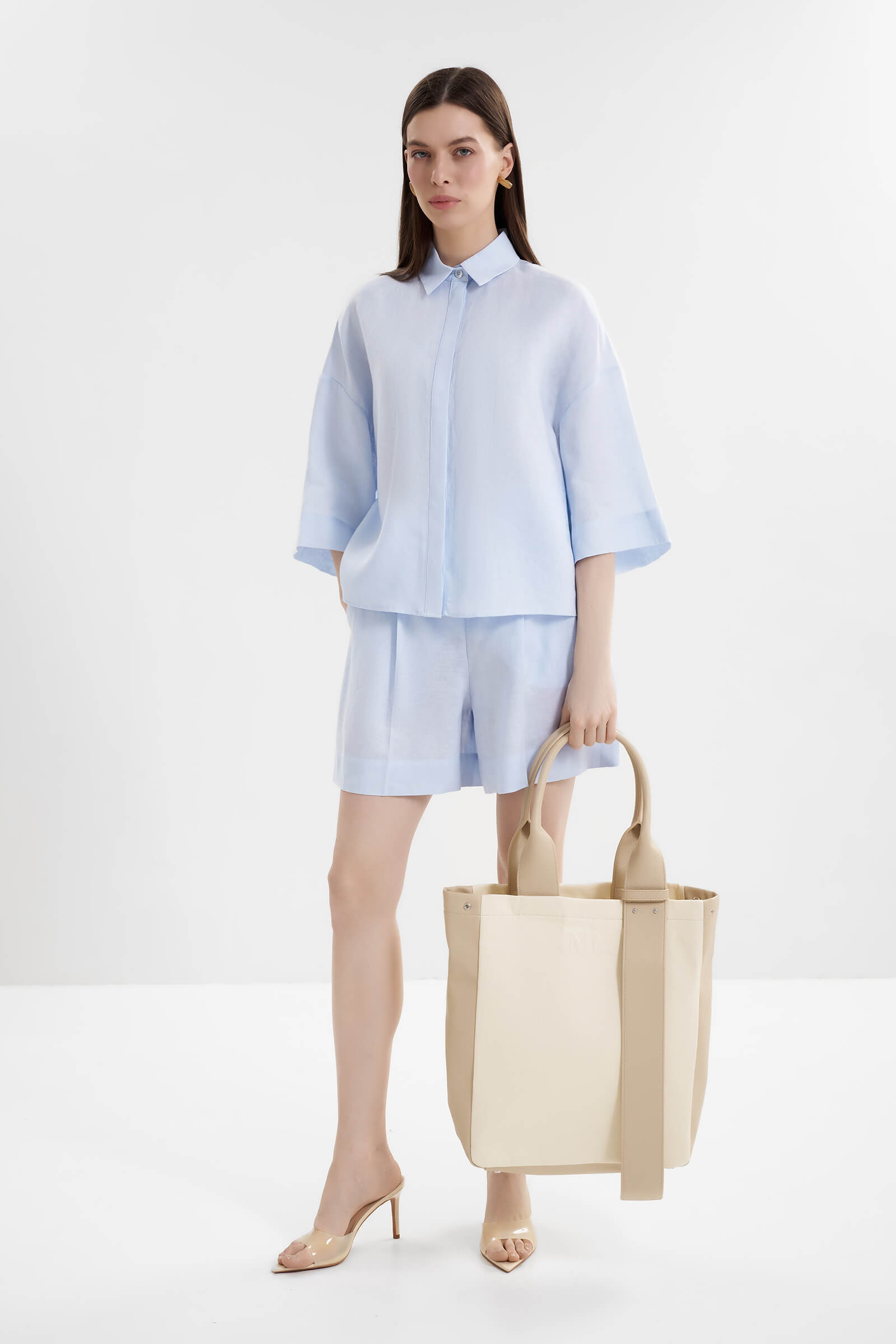 Сумка-шоппер из плотного хлопка с кожаными вставками Бренд MM