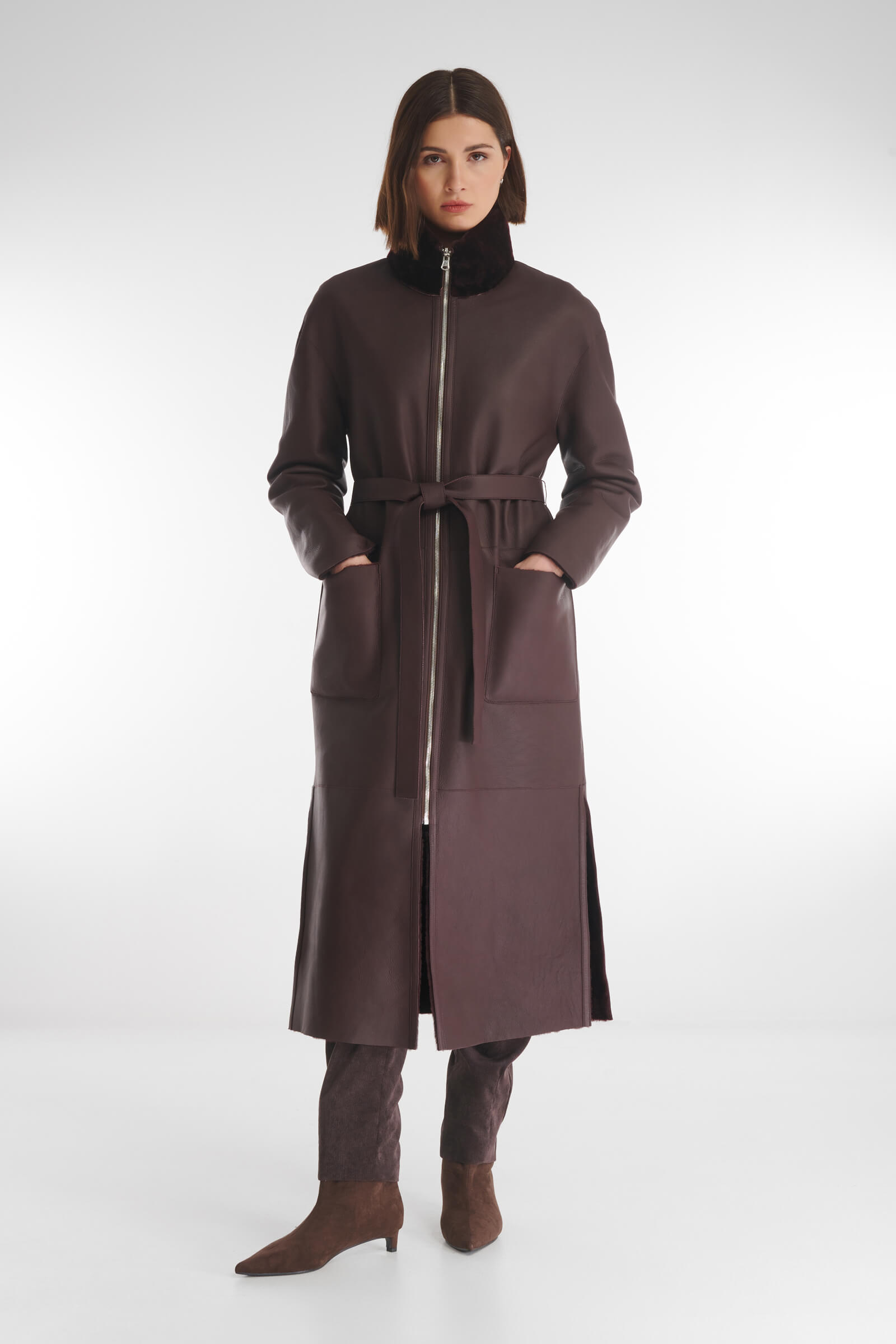 Двусторонняя дубленка с воротником-воронкой Бренд Caterina Leman