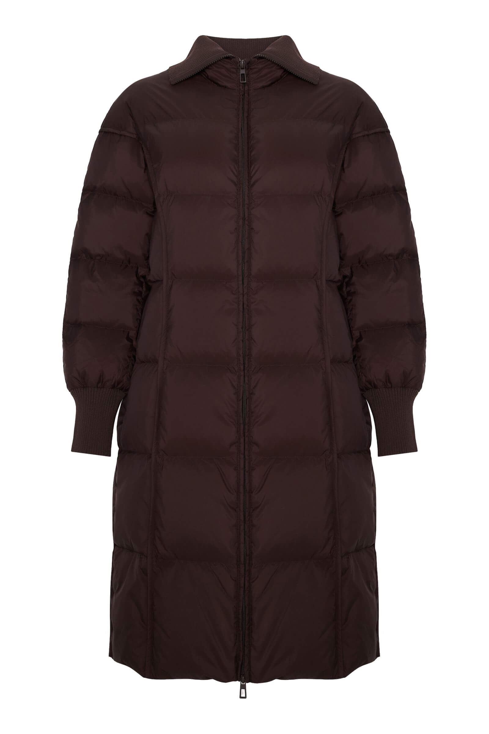 Пуховое пальто с манишкой в рубчик Бренд Caterina Leman