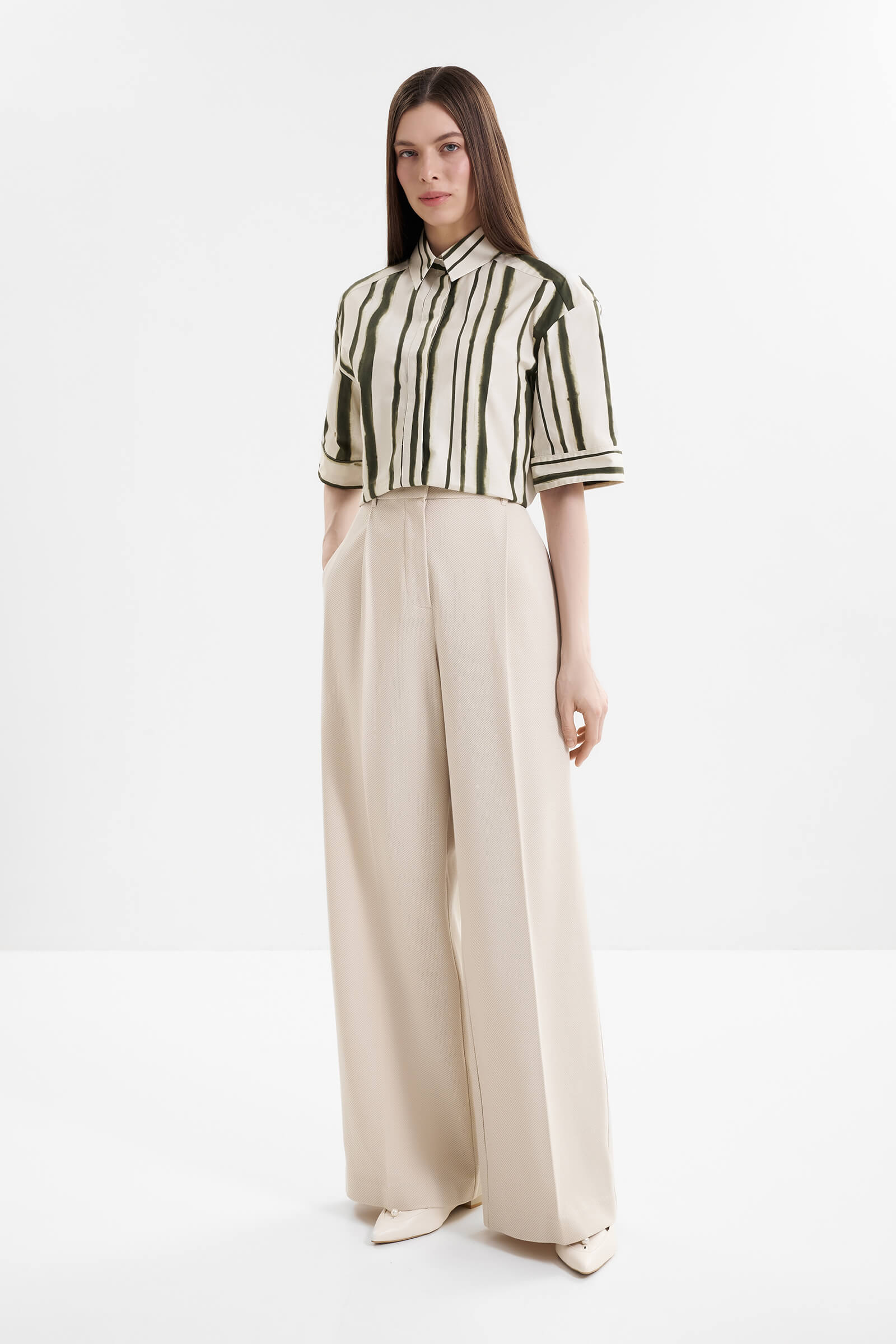 Хлопковые брюки-палаццо со стрелками Бренд MM