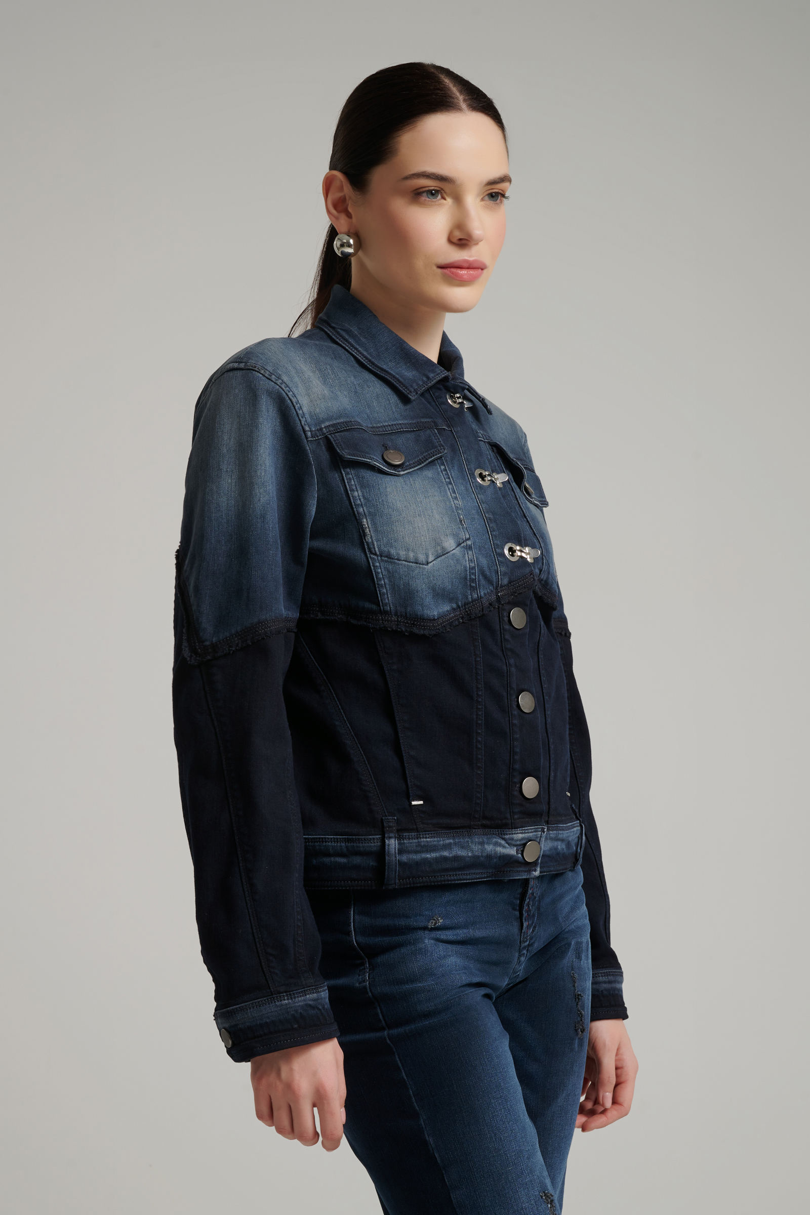 Куртка из комбинированного денима Бренд High