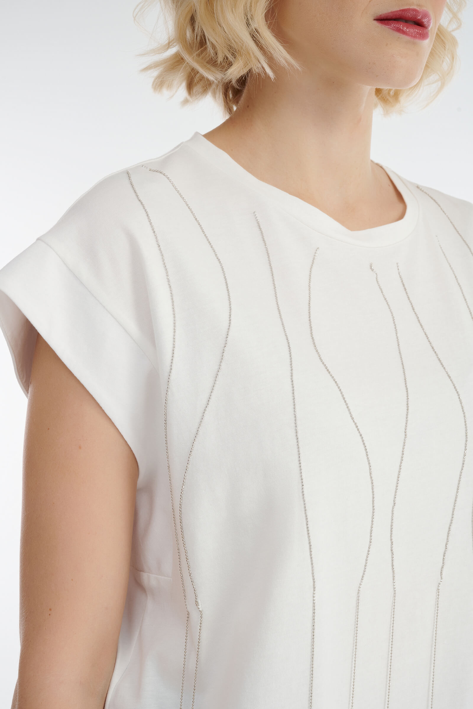 Хлопковая свободная футболка с бусинами Бренд Diana Gallesi