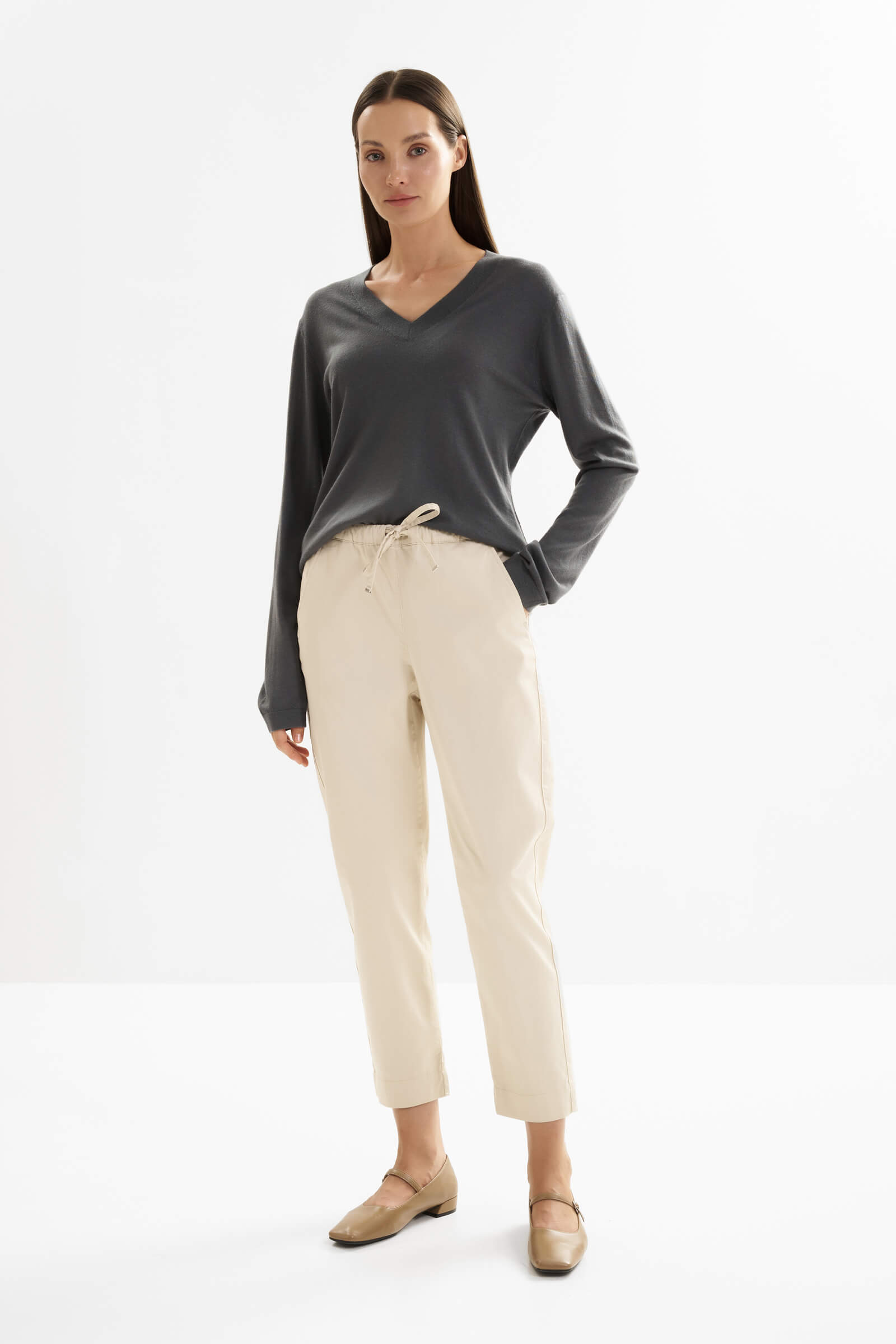 Зауженные хлопковые брюки на завязках Бренд MM