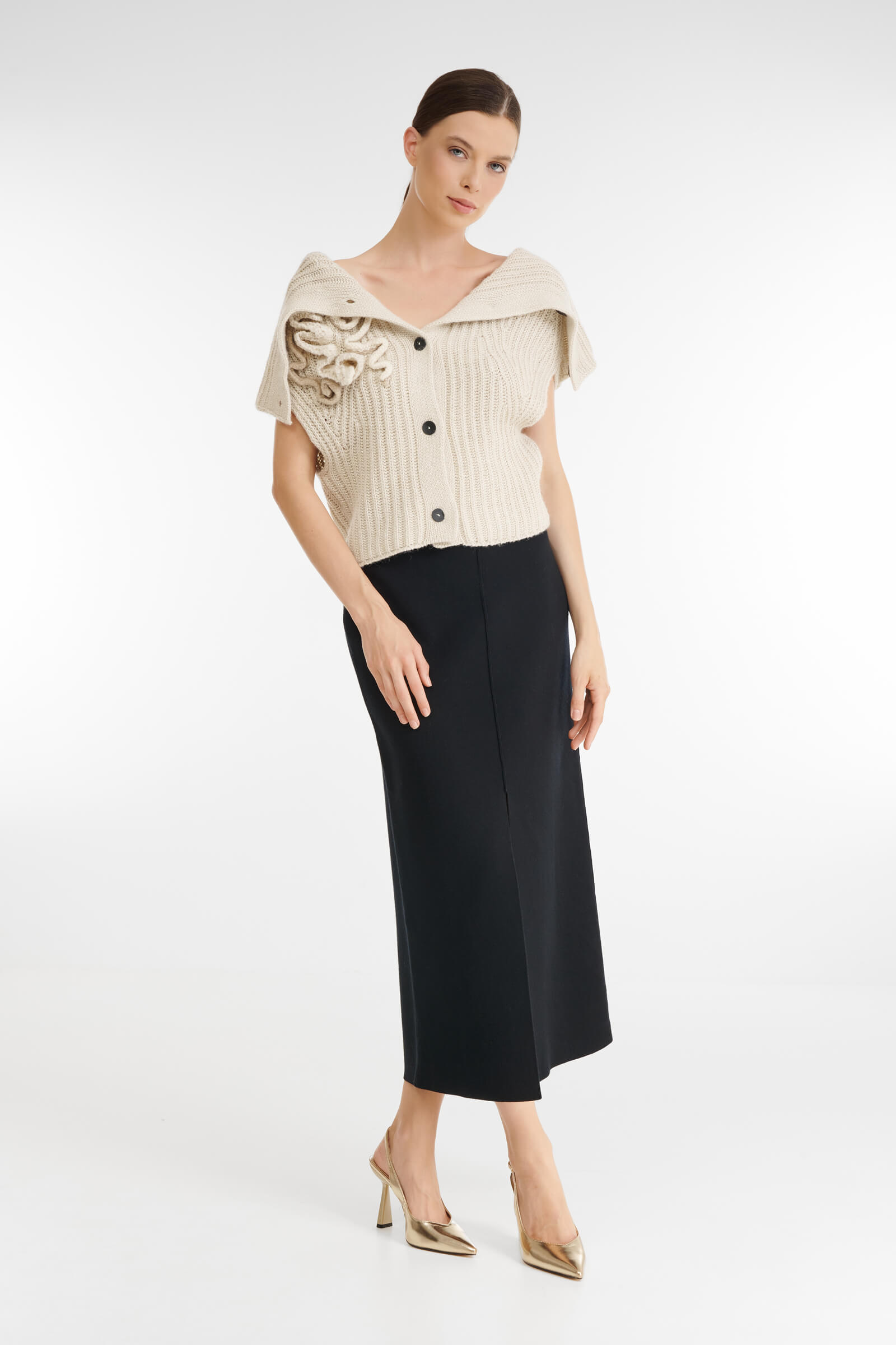 Вязаный кардиган с объемным воротом Бренд Sarah Pacini