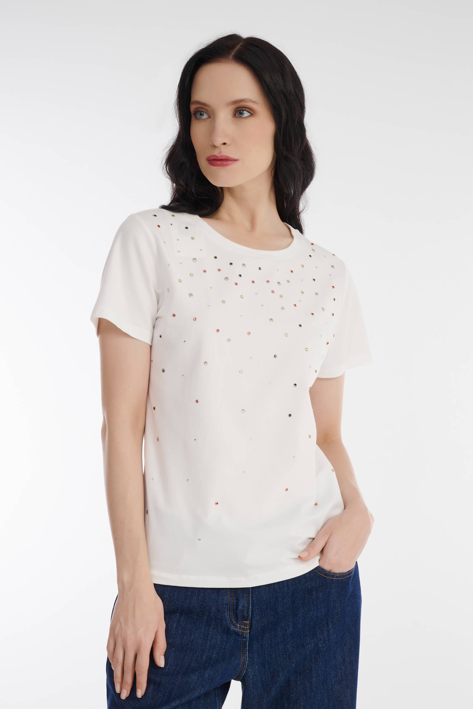 Хлопковая футболка со стразами Бренд Diana Gallesi