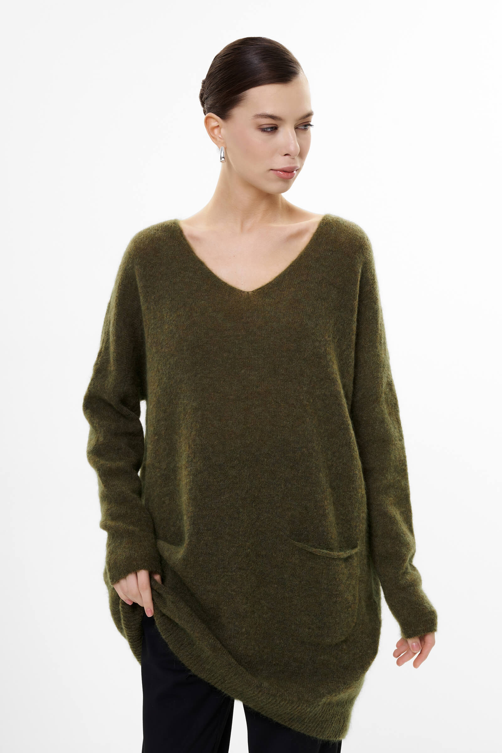 Удлиненный пуловер из шерсти и мохера Бренд Sarah Pacini