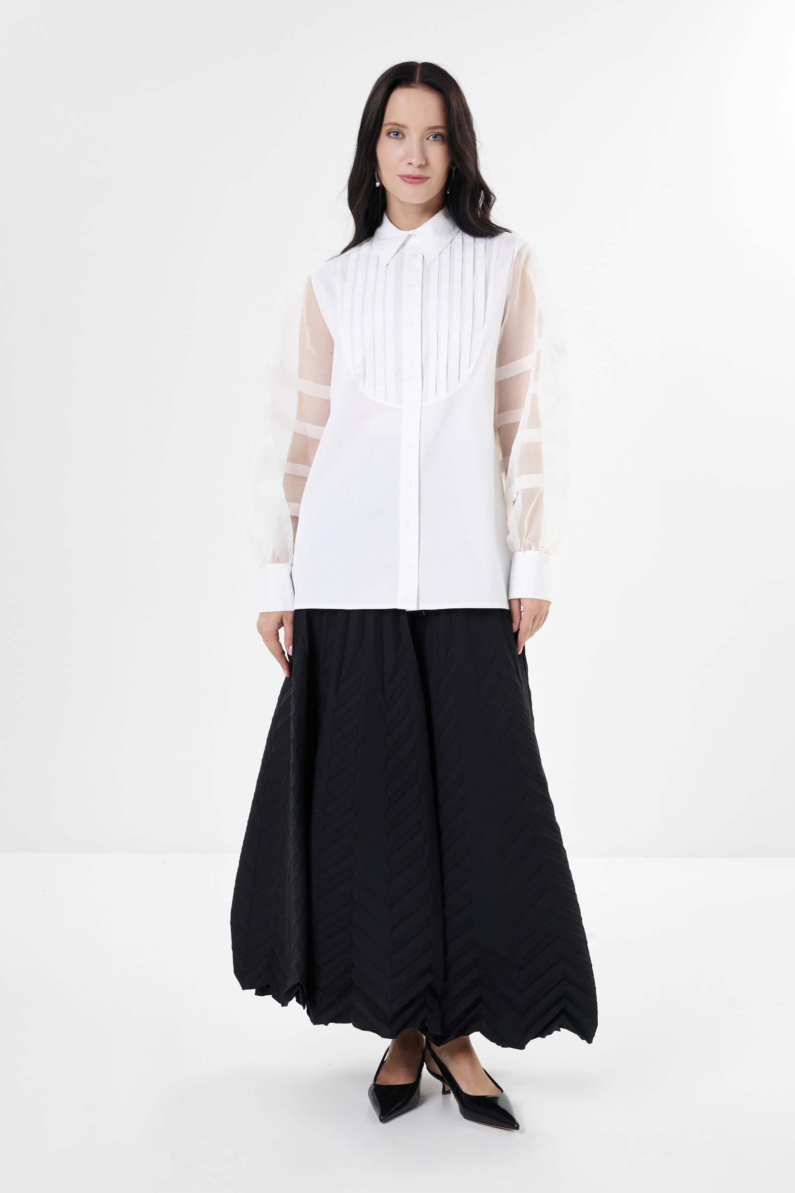 Хлопковая рубашка с прозрачными рукавами Бренд Milva Mi