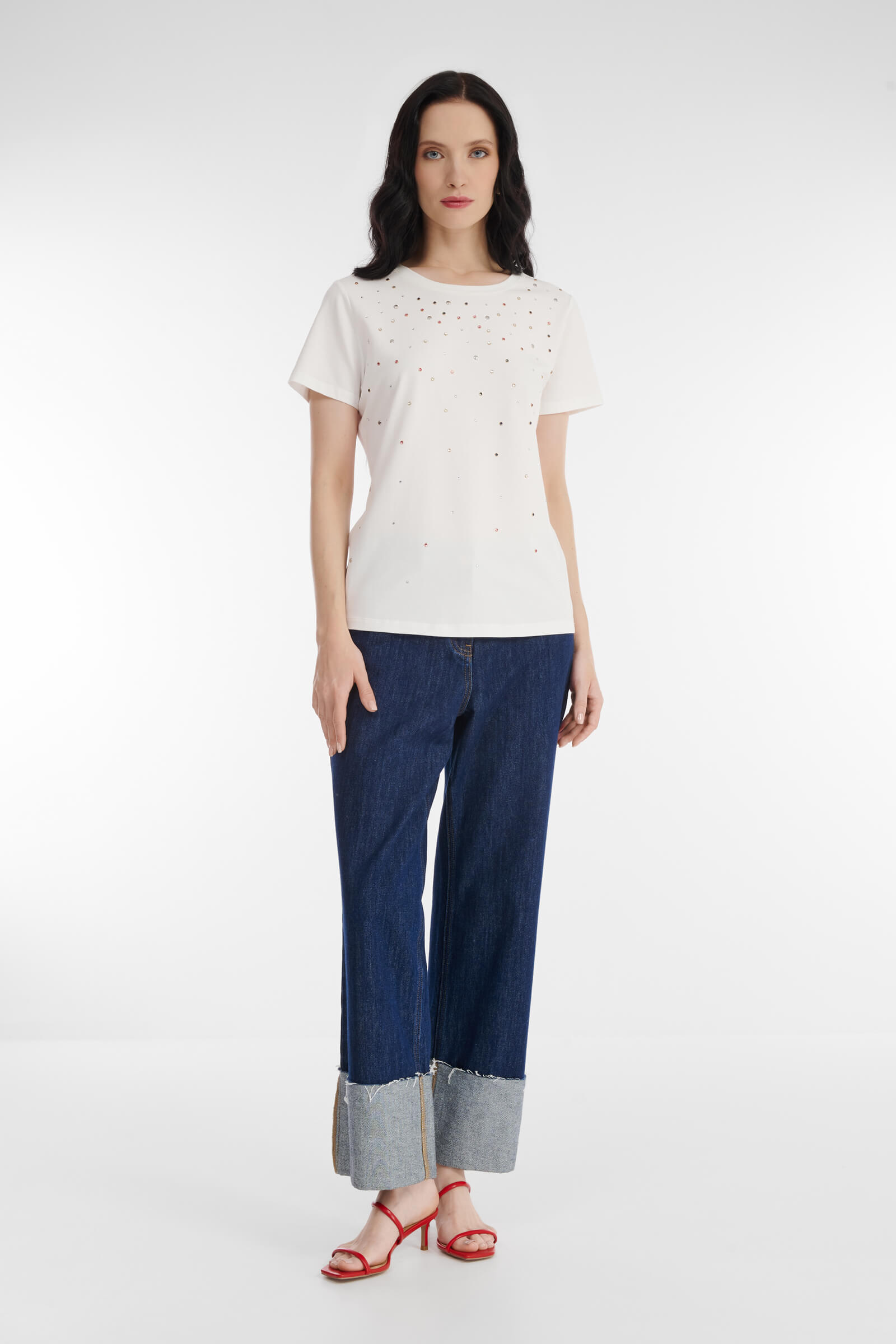 Хлопковая футболка со стразами Бренд Diana Gallesi