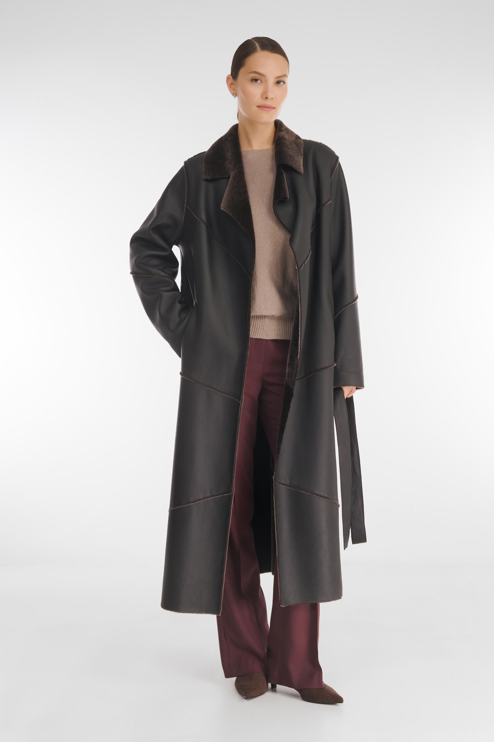 Длинная дубленка с английским воротником Бренд Caterina Leman