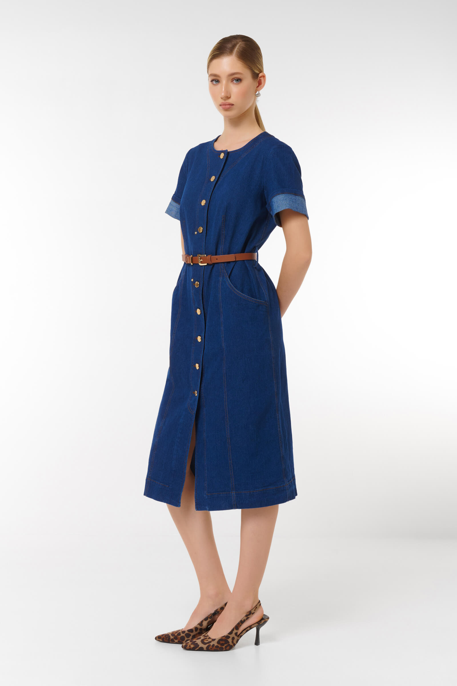 Платье миди из денима с поясом Бренд Caterina Leman
