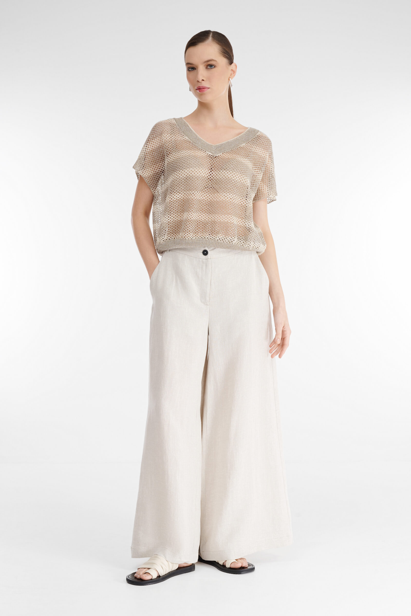 Расклешенные льняные брюки Бренд Sarah Pacini