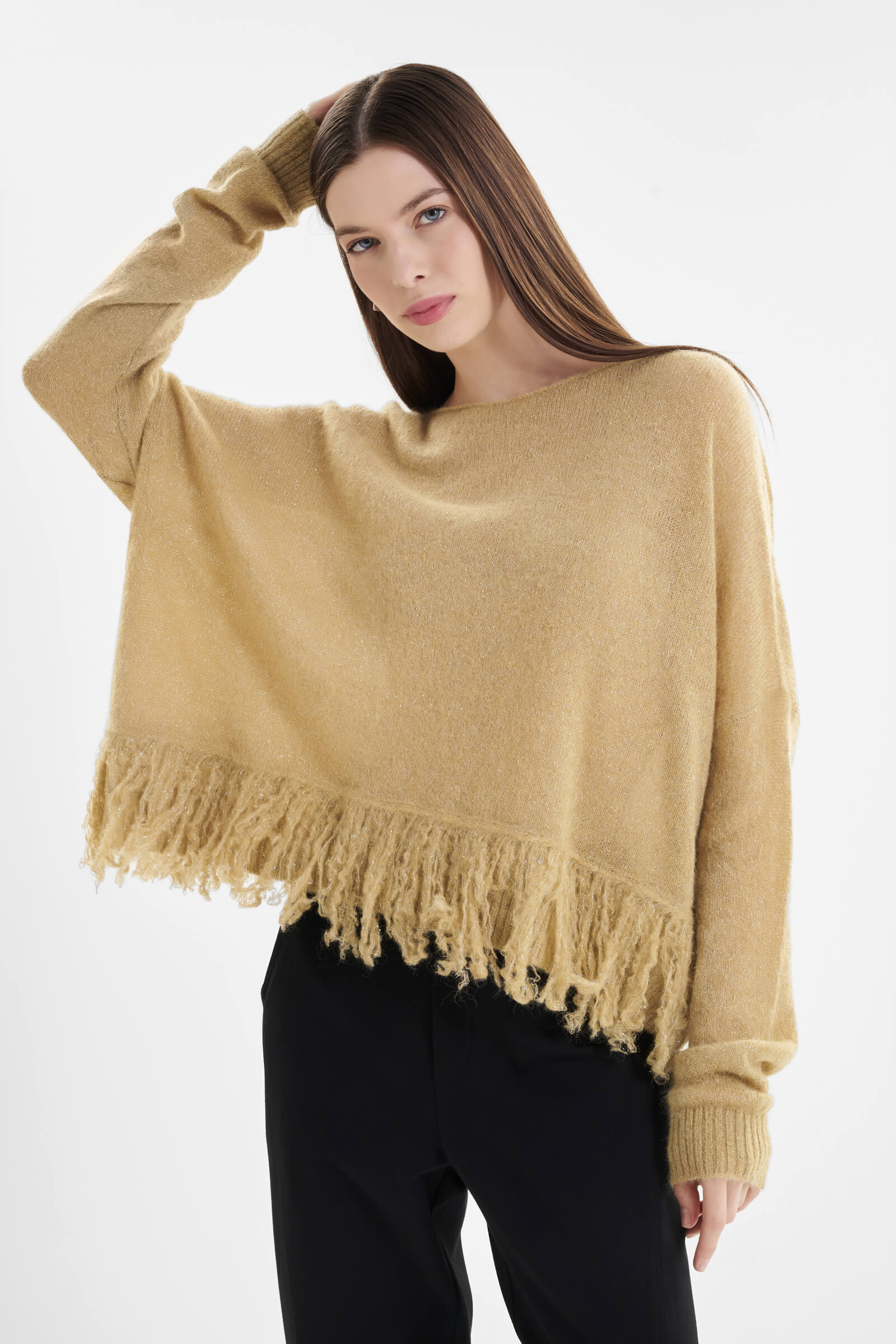 Асимметричный джемпер с бахромой Бренд Sarah Pacini