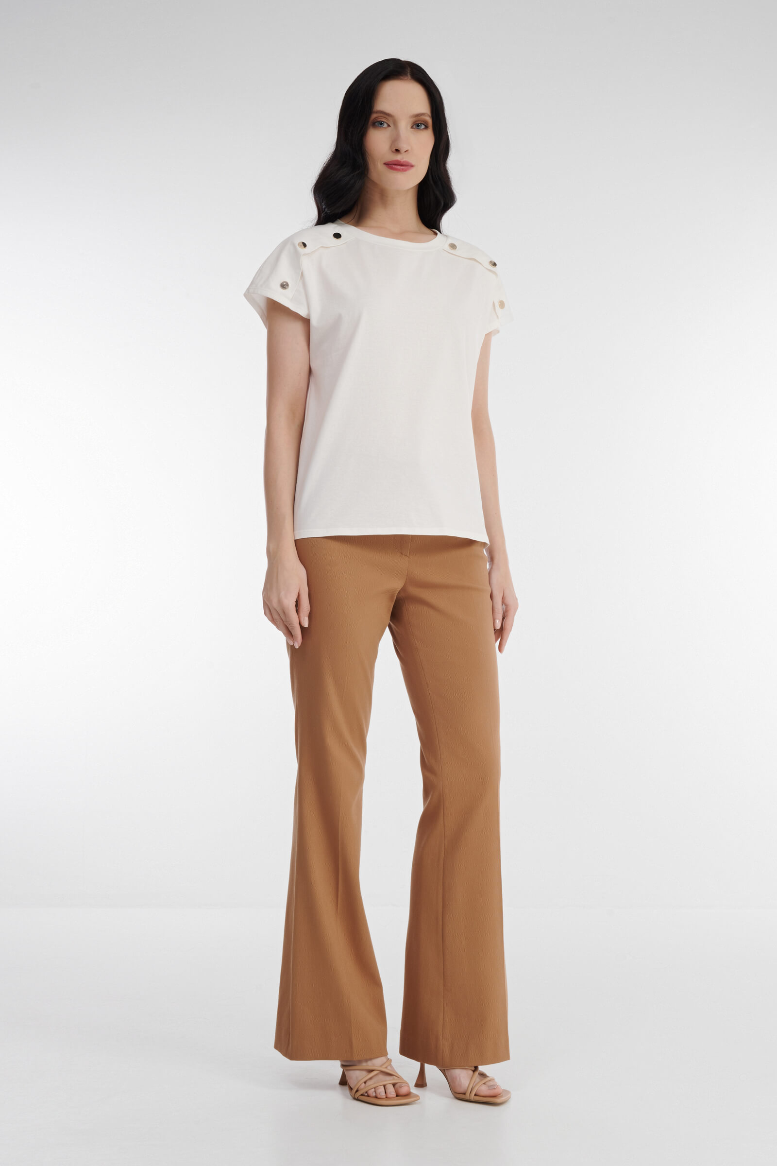 Хлопковые расклешенные брюки со стрелками Бренд Diana Gallesi