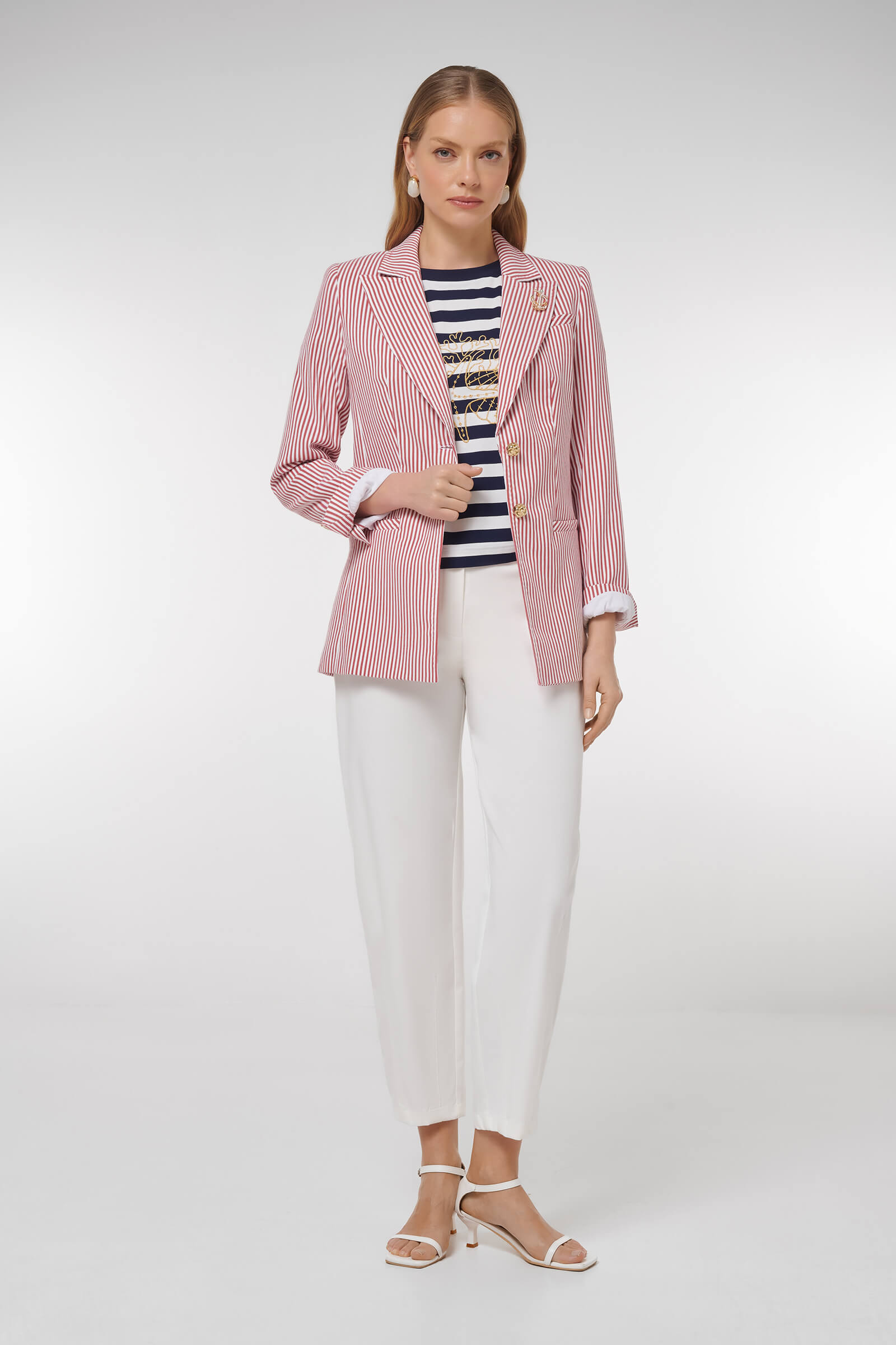Жакет в полоску с брошью Бренд Caterina Leman