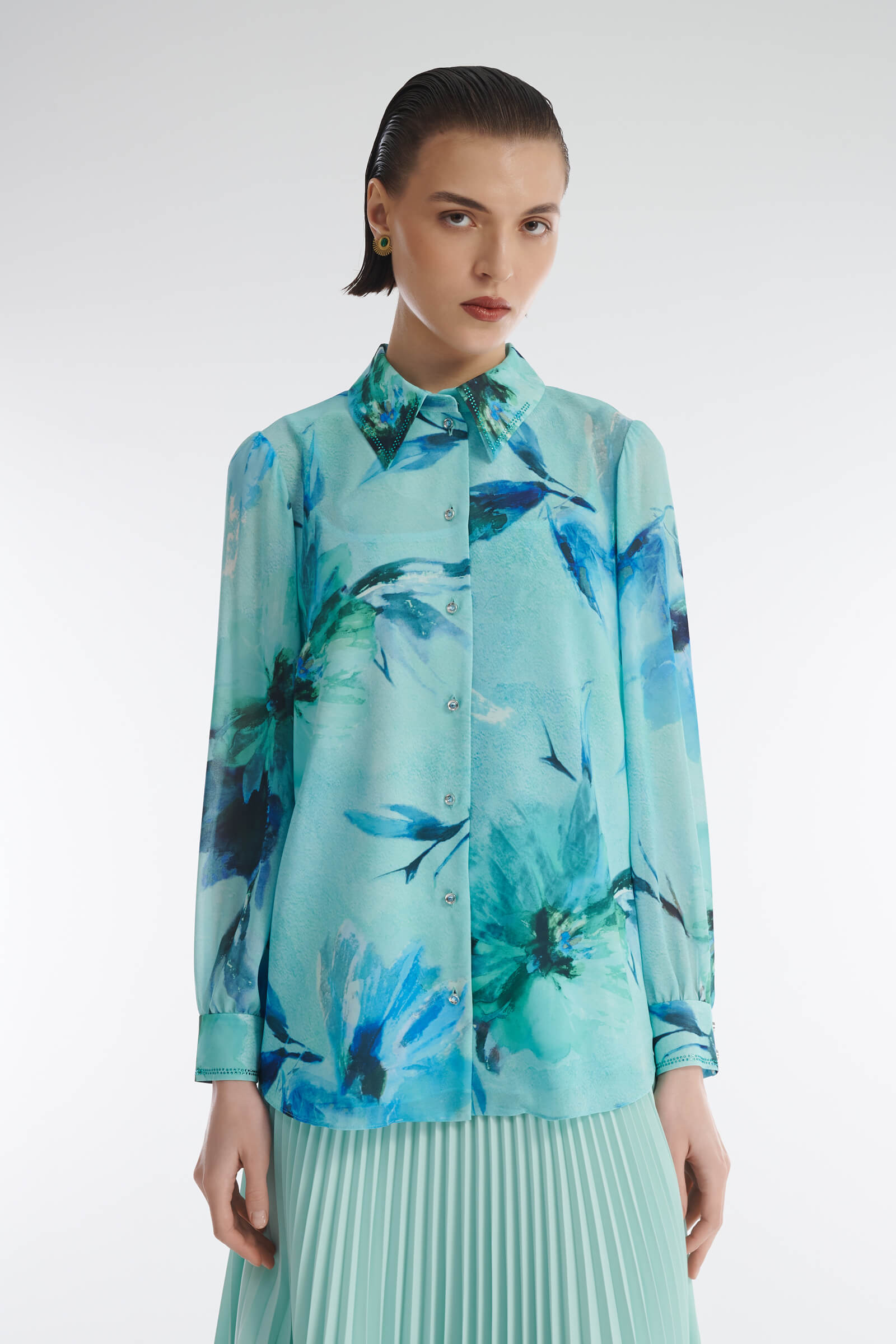 Рубашка с цветочным принтом и стразами Бренд Caterina Leman