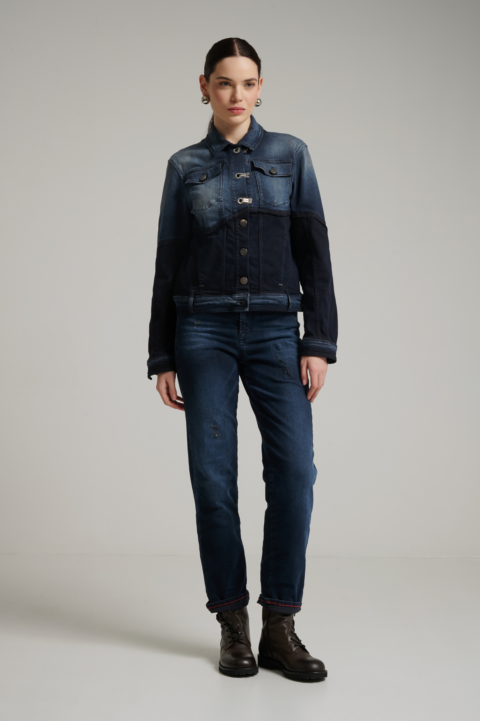 Куртка из комбинированного денима Бренд High