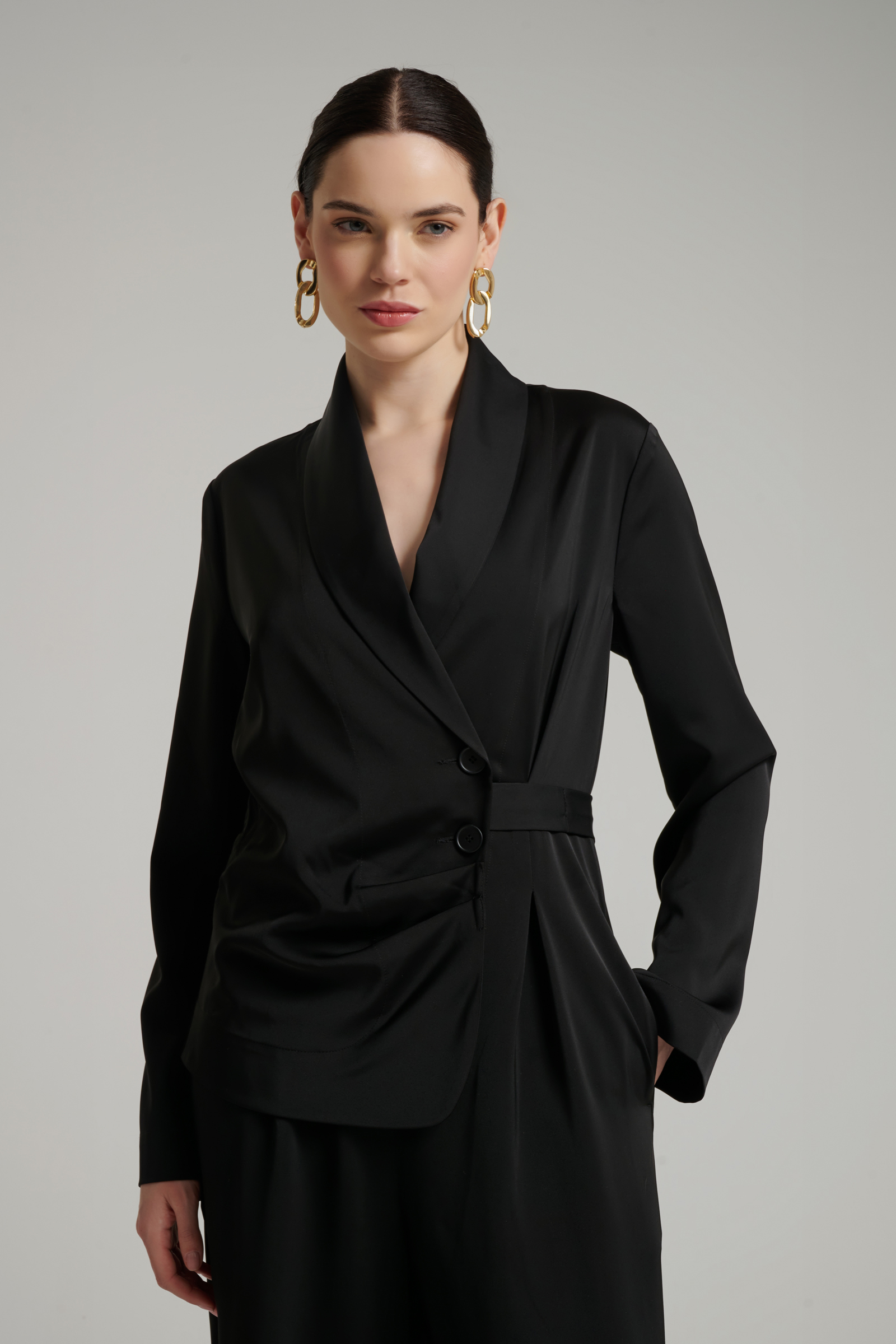 Комбинезон из атласа с драпировкой Бренд High