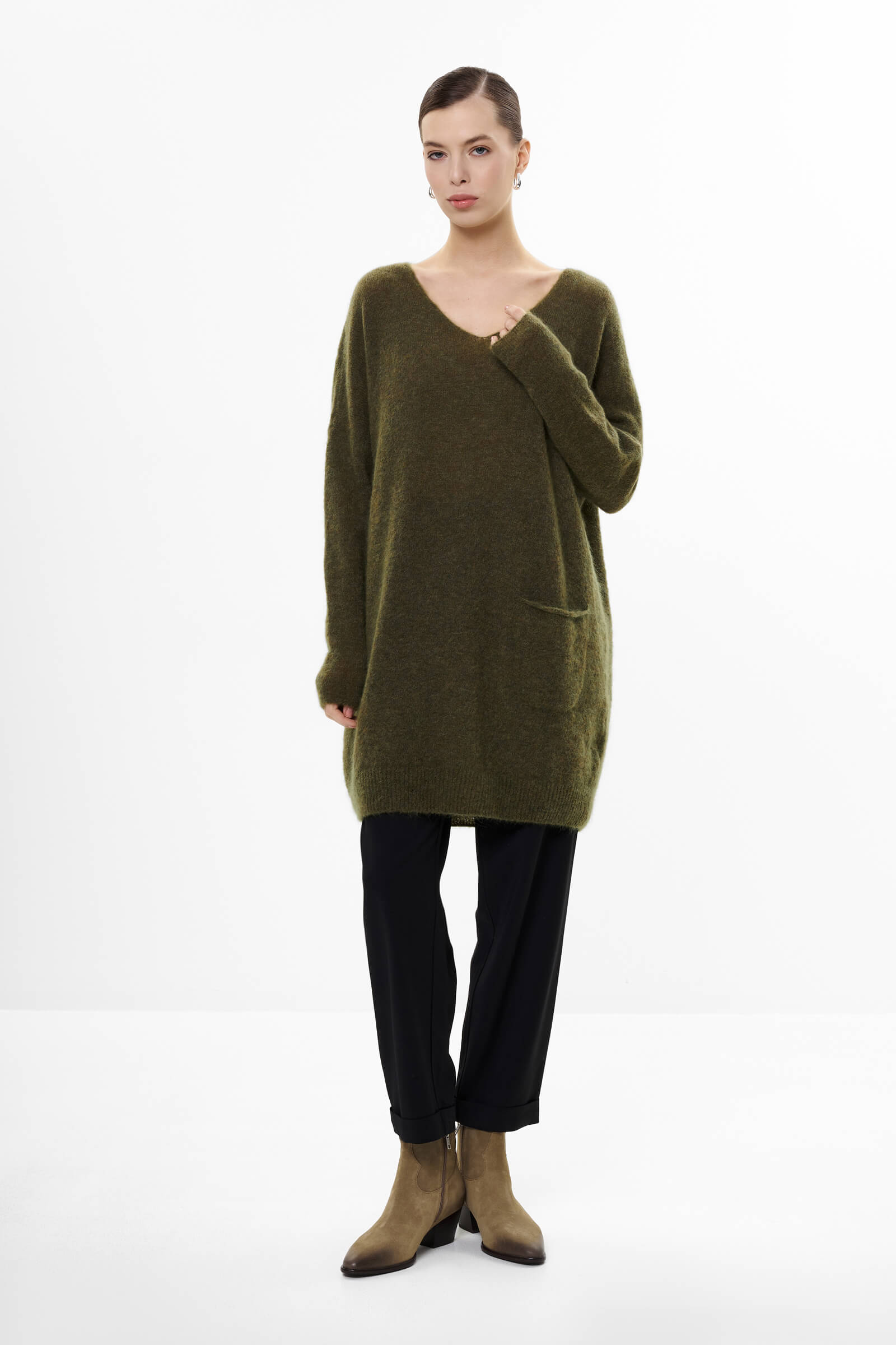 Удлиненный пуловер из шерсти и мохера Бренд Sarah Pacini