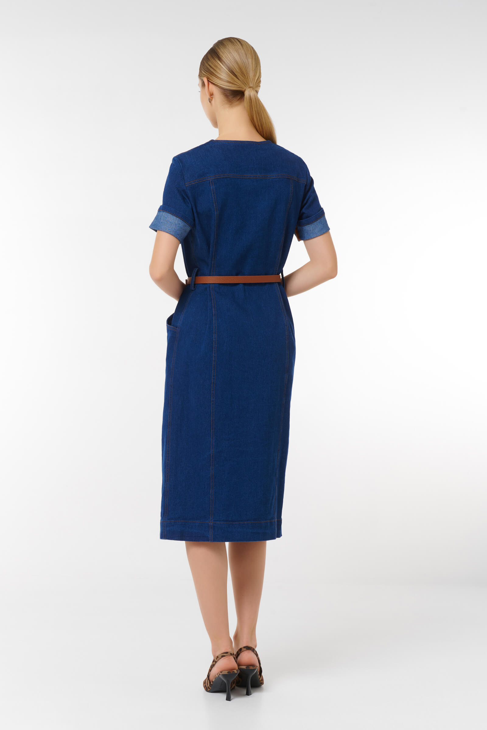 Платье миди из денима с поясом Бренд Caterina Leman