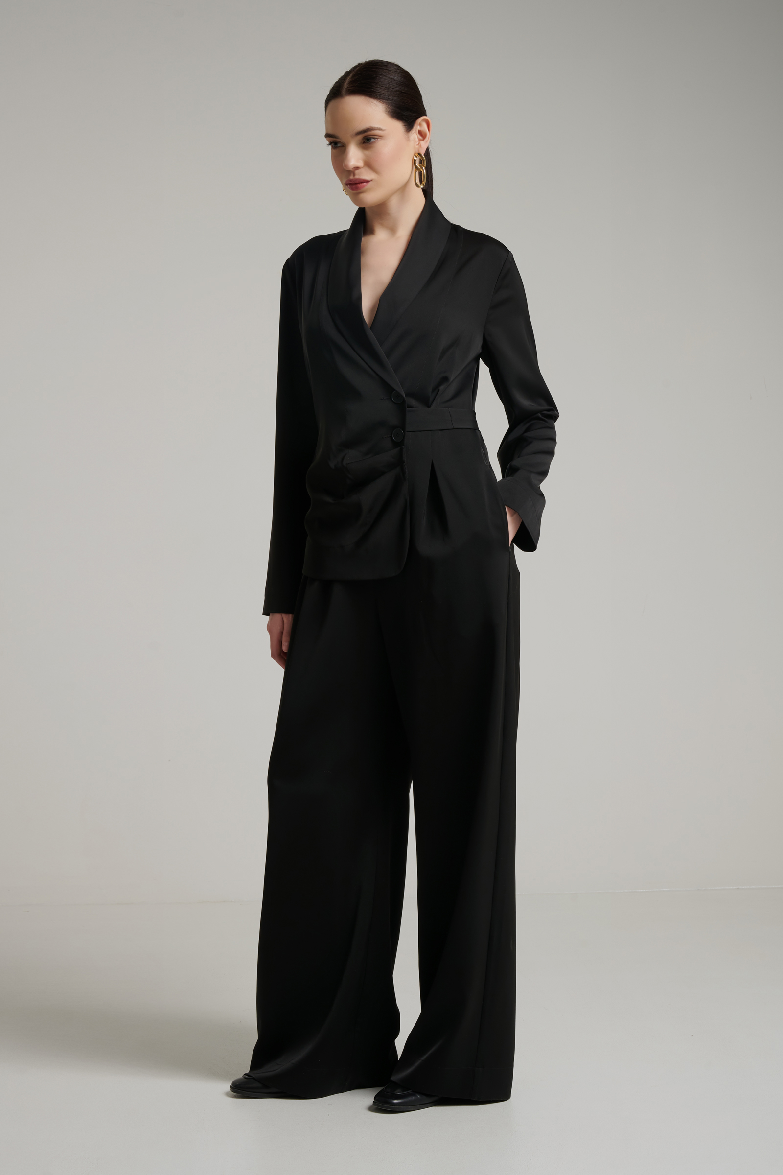 Комбинезон из атласа с драпировкой Бренд High