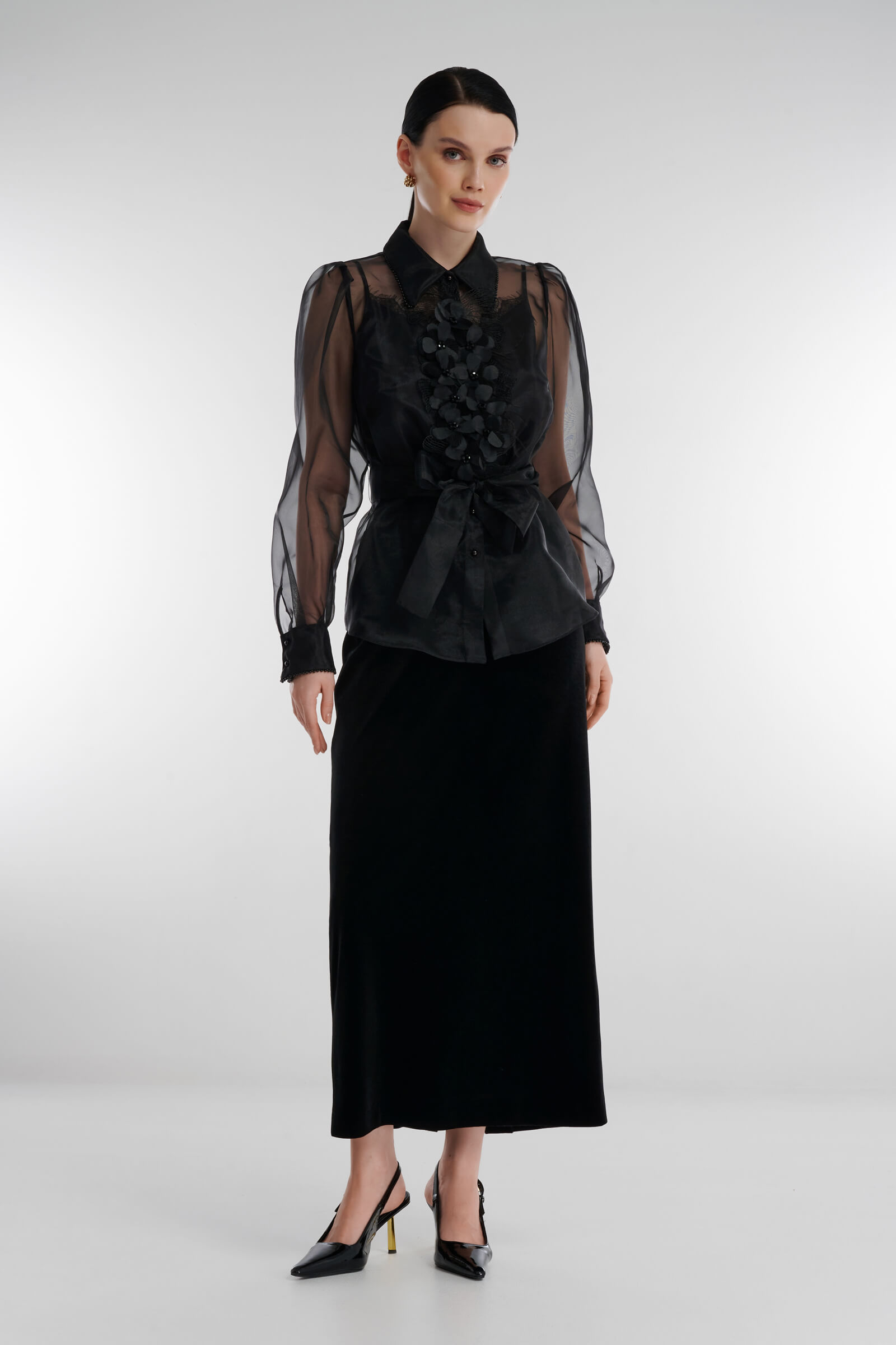 Прозрачная рубашка с объемным декором Бренд Caterina Leman