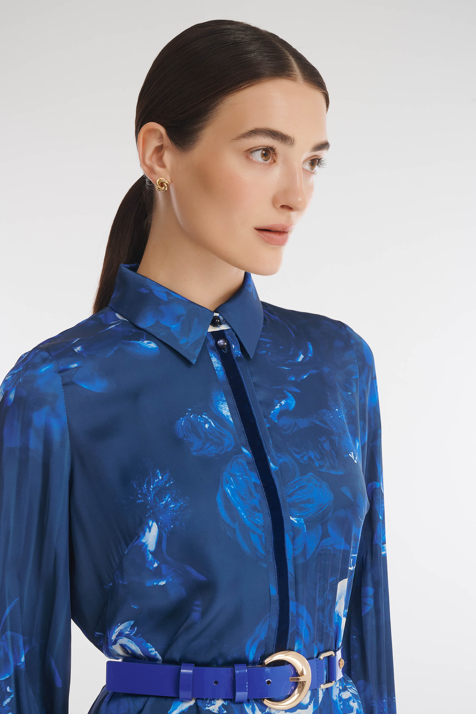 Плиссированное платье-рубашка с принтом Бренд Caterina Leman