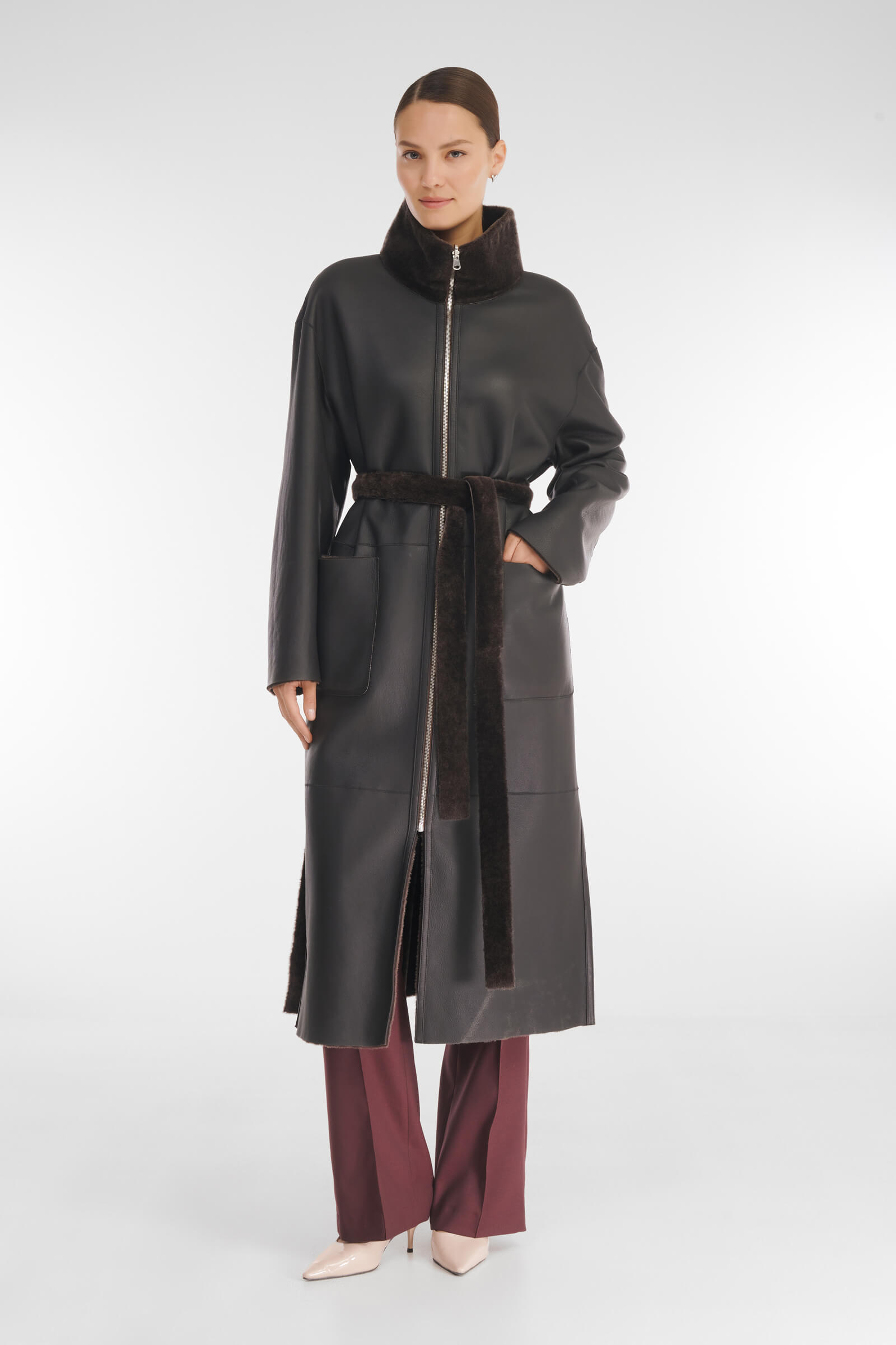 Двусторонняя дубленка с воротником-воронкой Бренд Caterina Leman