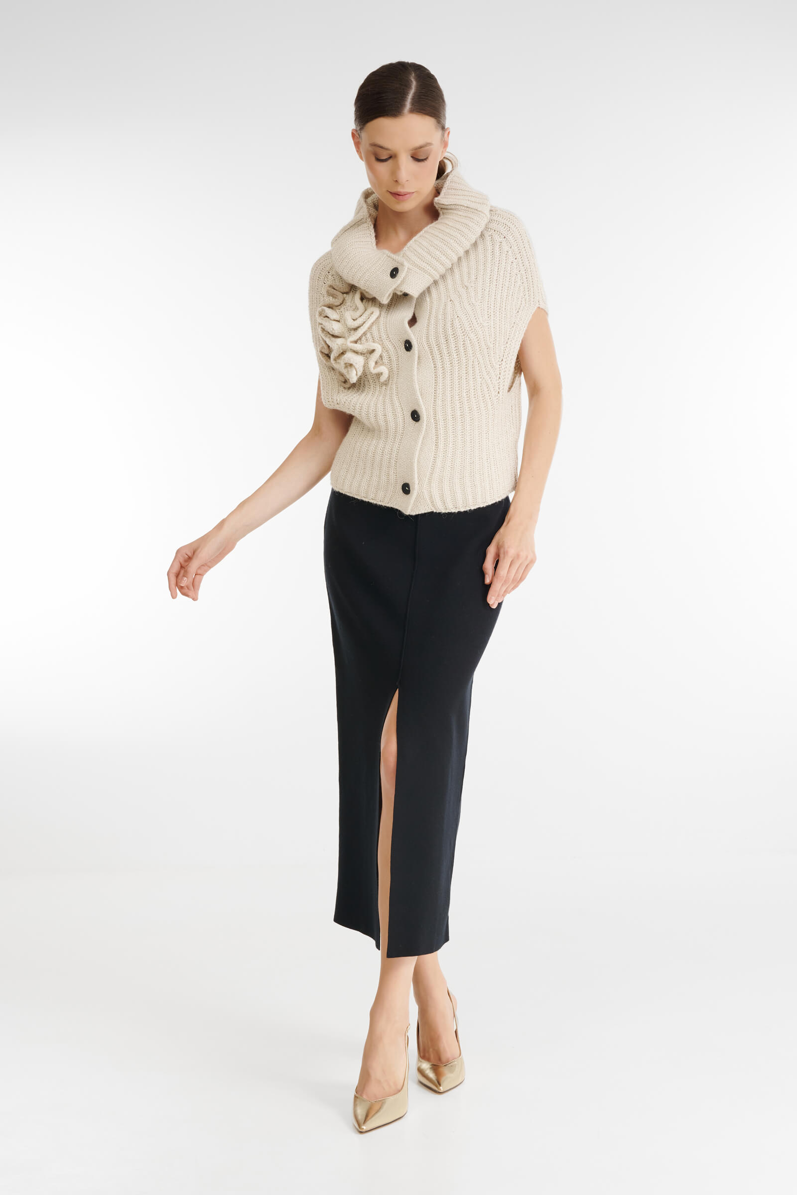 Вязаный кардиган с объемным воротом Бренд Sarah Pacini