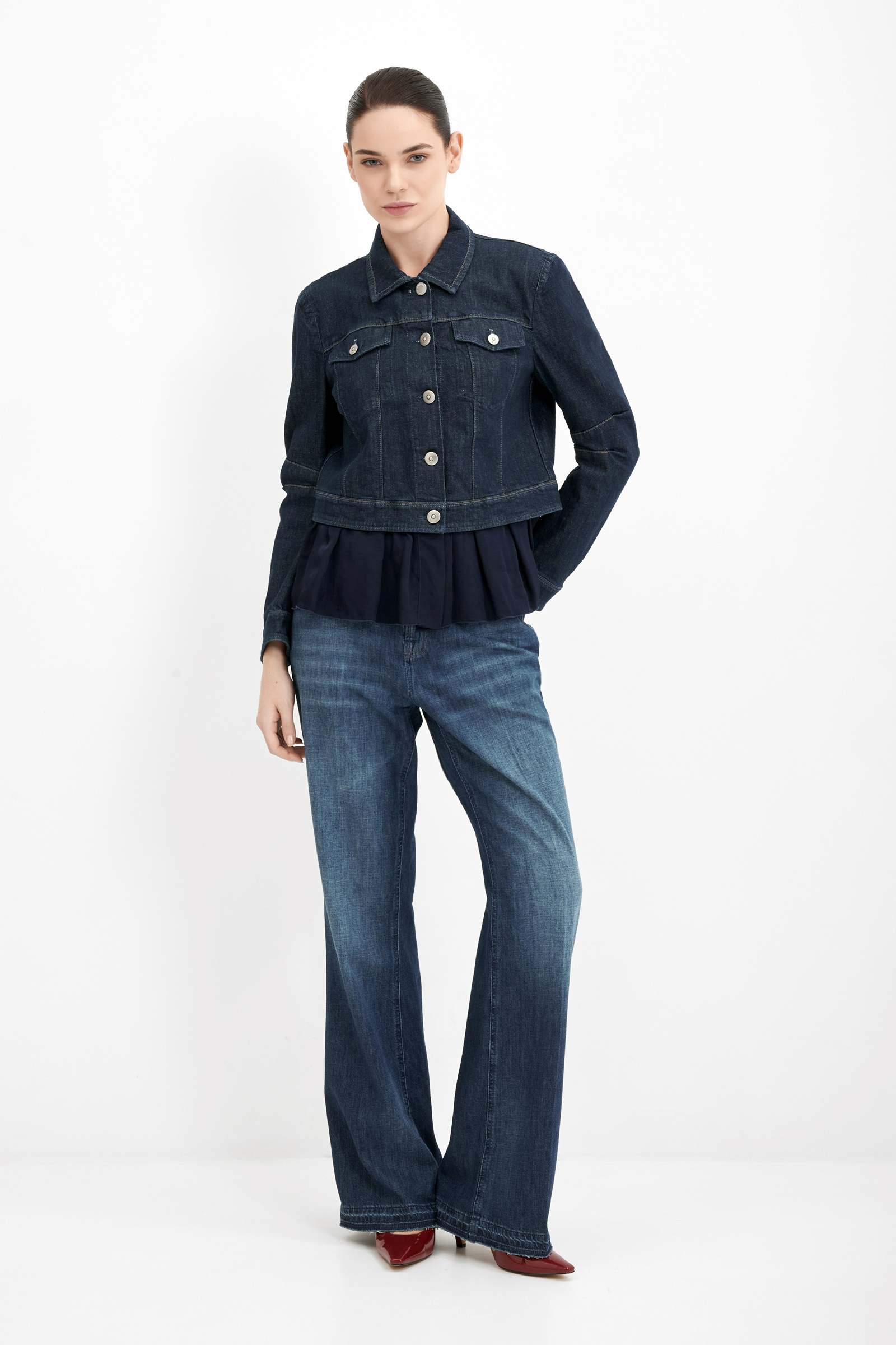 Джинсы клеш с потертостями Бренд High