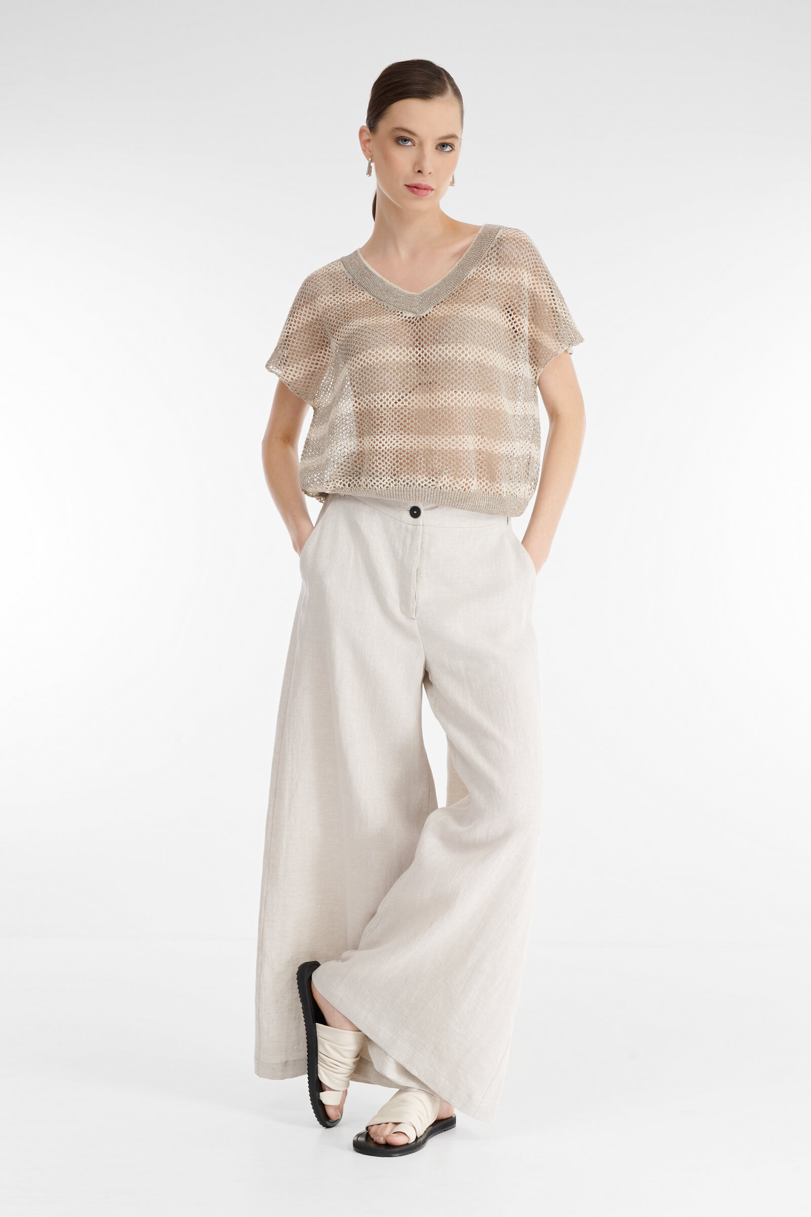 Расклешенные льняные брюки Бренд Sarah Pacini