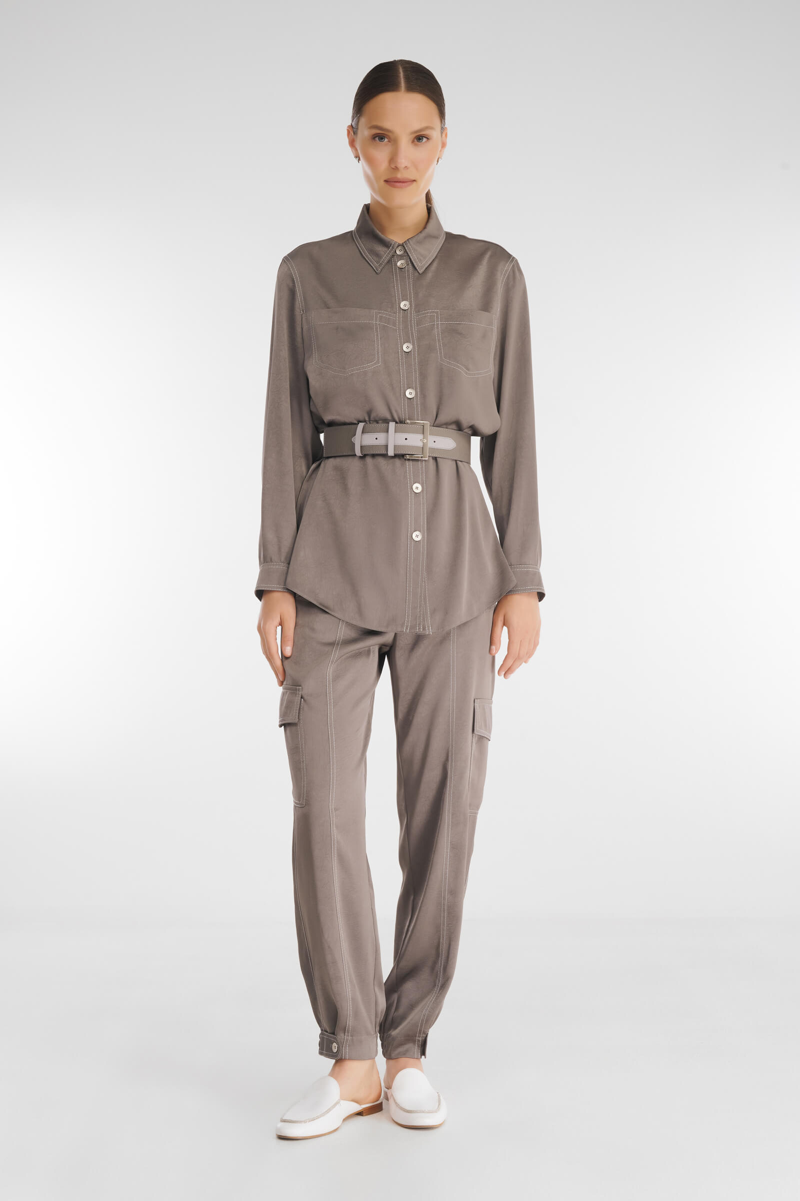 Рубашка из поливискозы с декоративной строчкой Бренд Caterina Leman