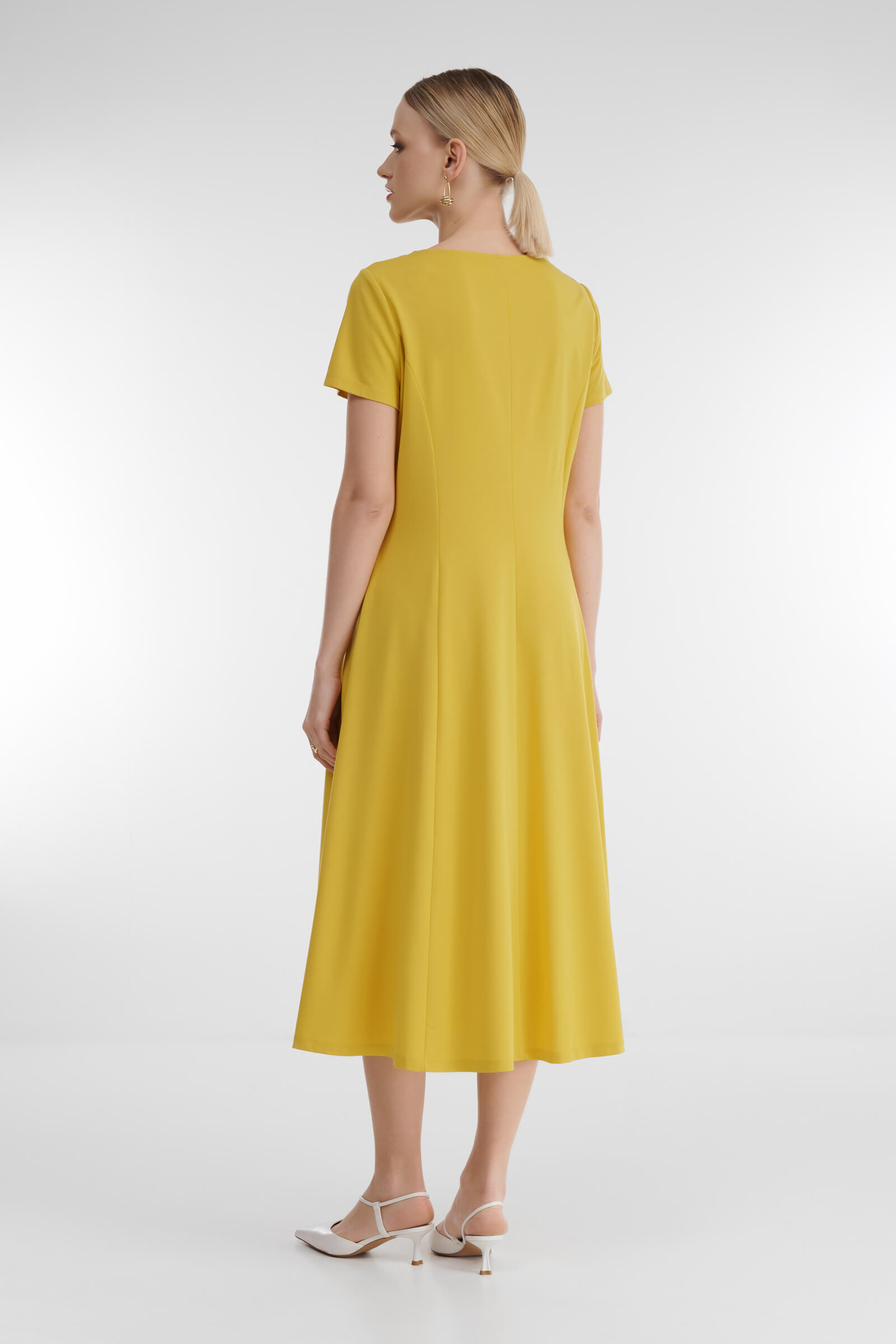 Расклешенное трикотажное платье с коротким рукавом Бренд Diana Gallesi