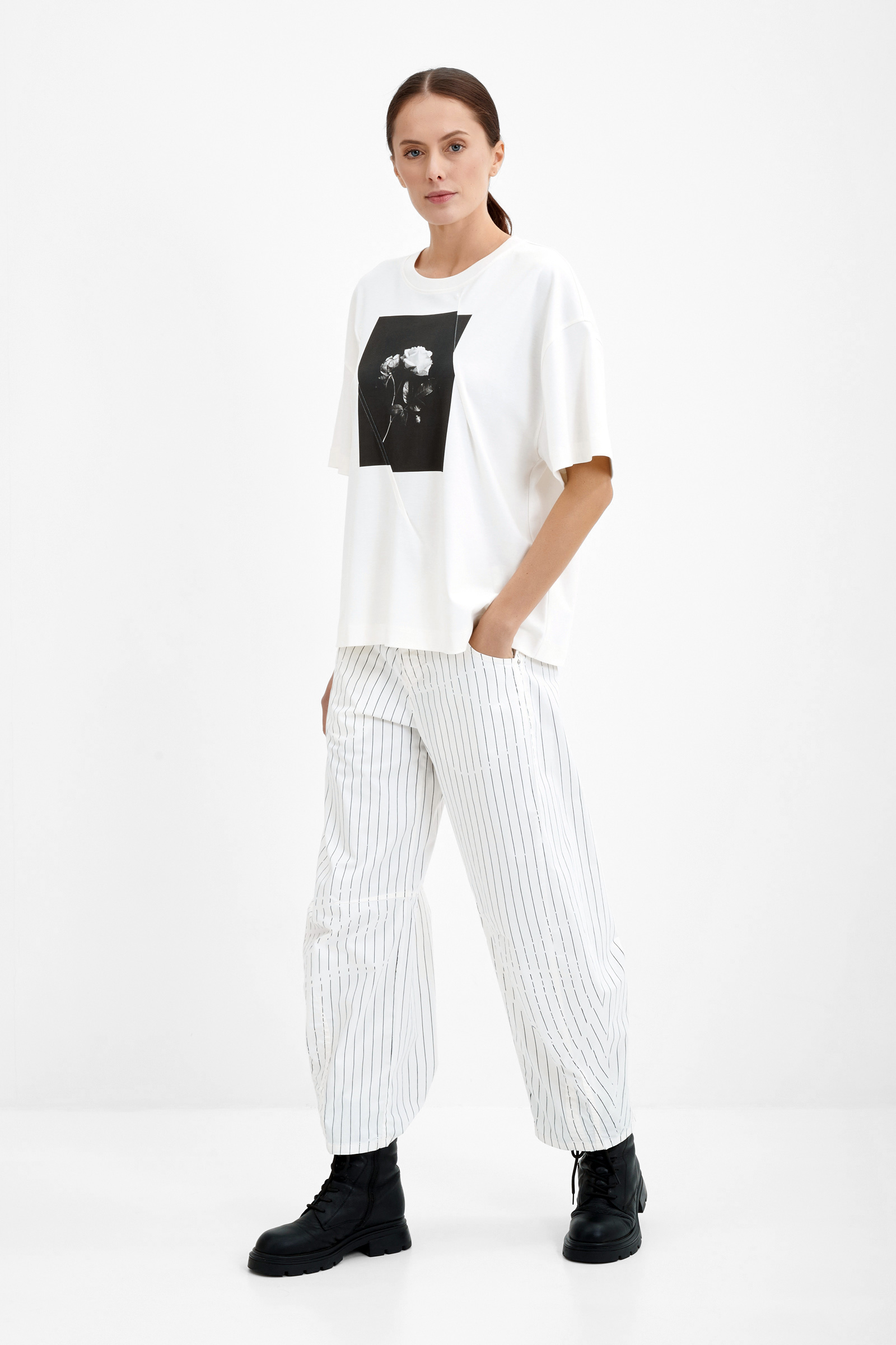 Джинсы багги в полоску Бренд High