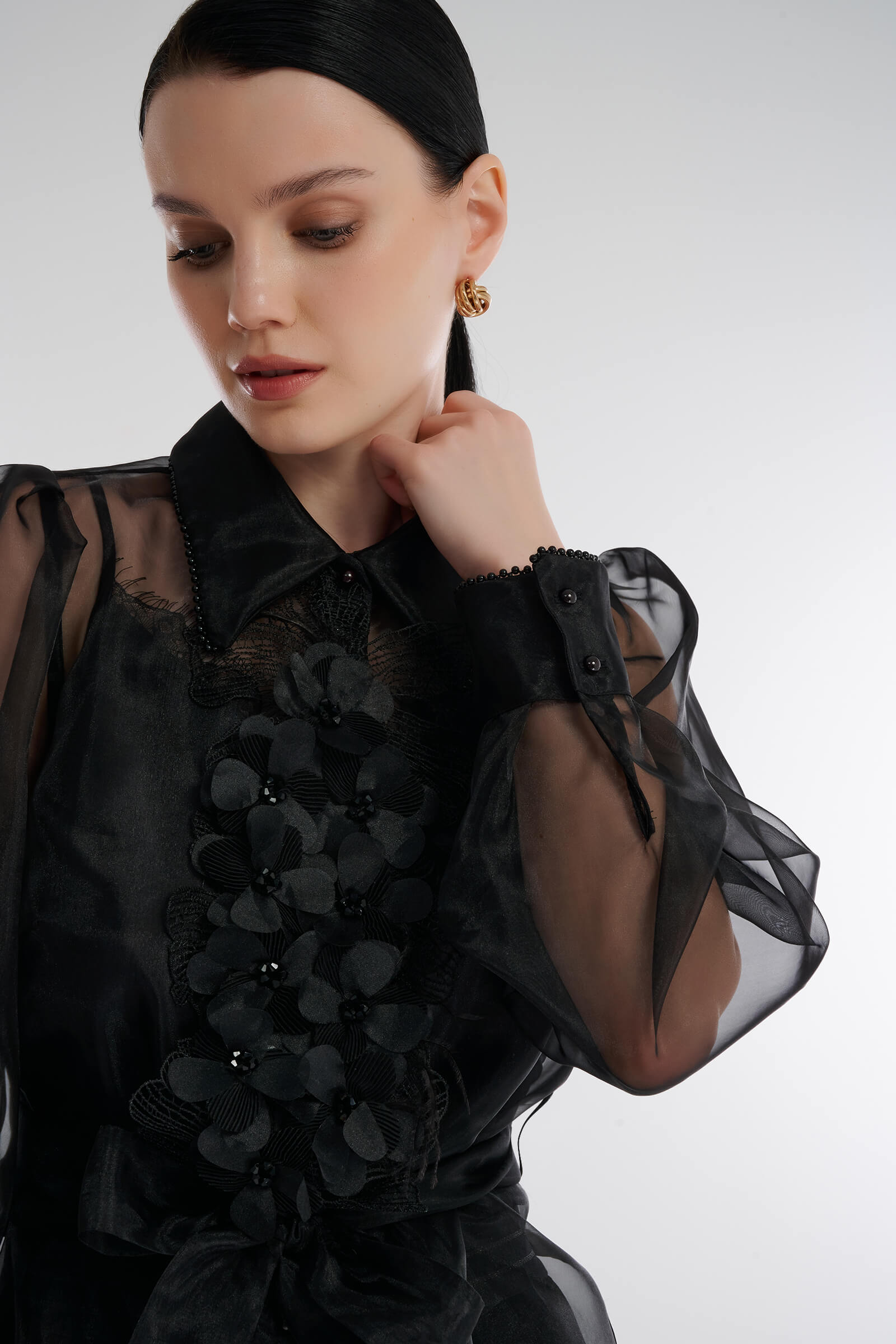 Прозрачная рубашка с объемным декором Бренд Caterina Leman